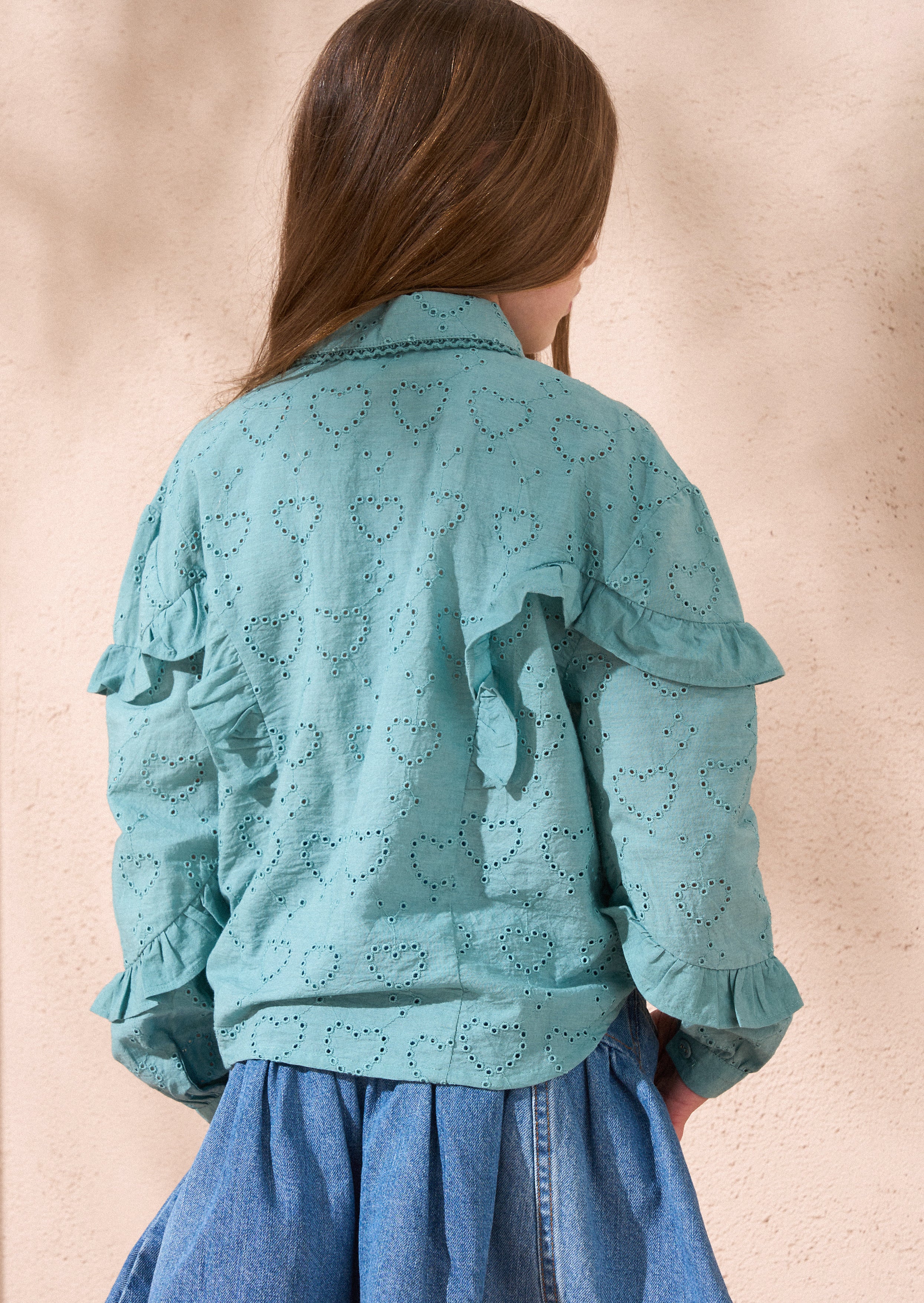 Juiette Grün Broderie Rüschenhemd