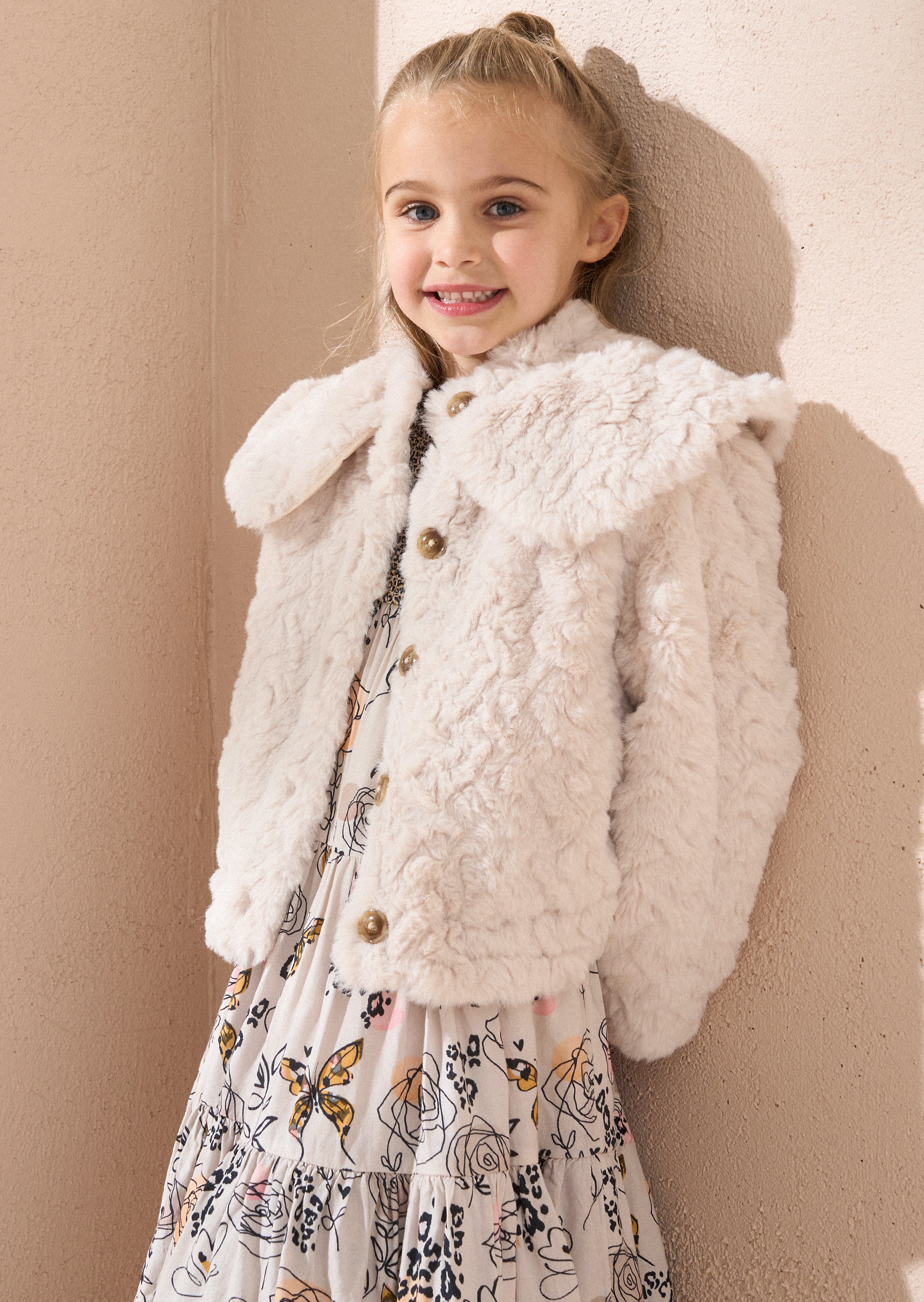 Płaszcz z kołnierzem z futra Cecile Nude Cut Cape