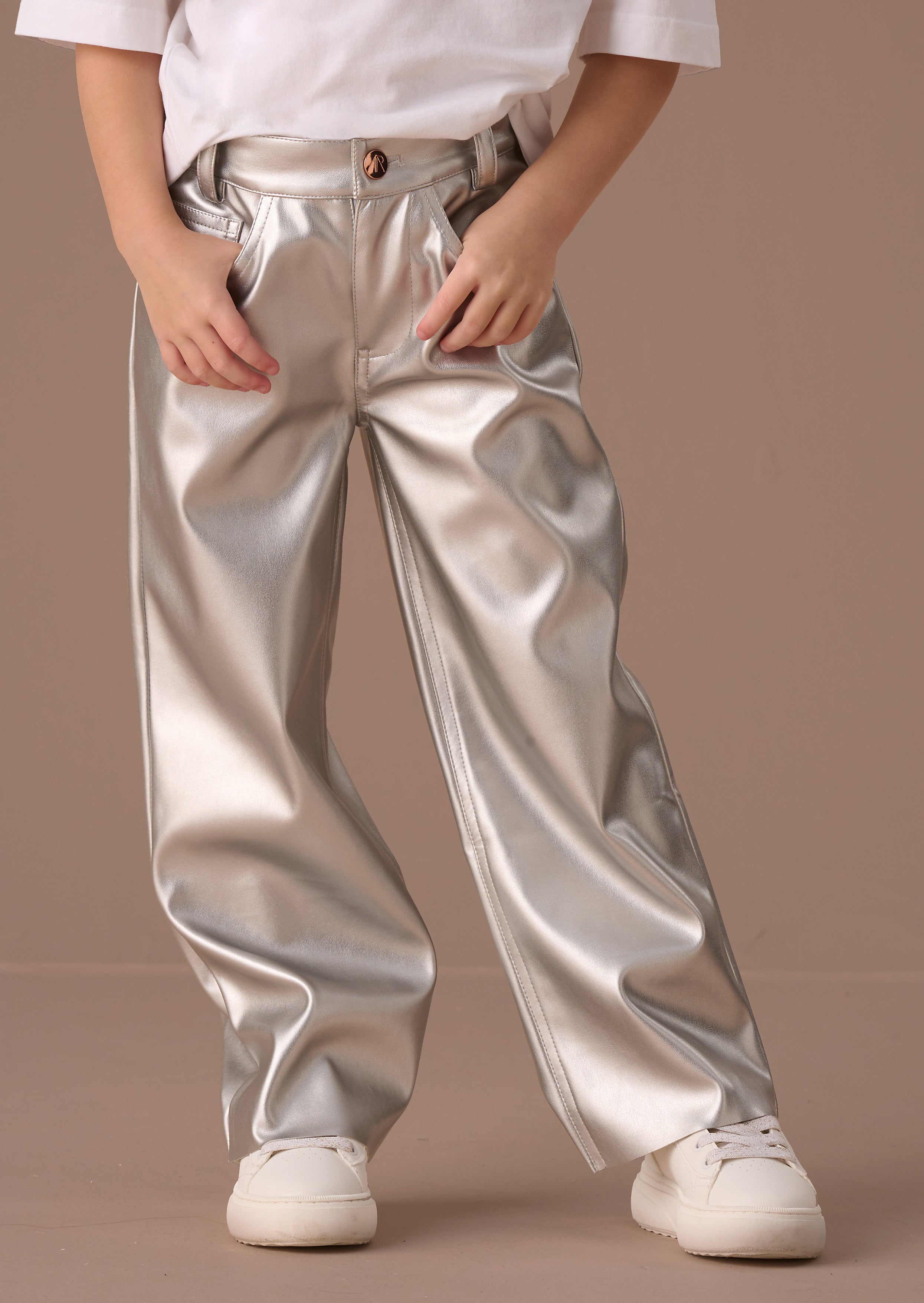 Jaya Silber Weite Bein Metallic Jeans