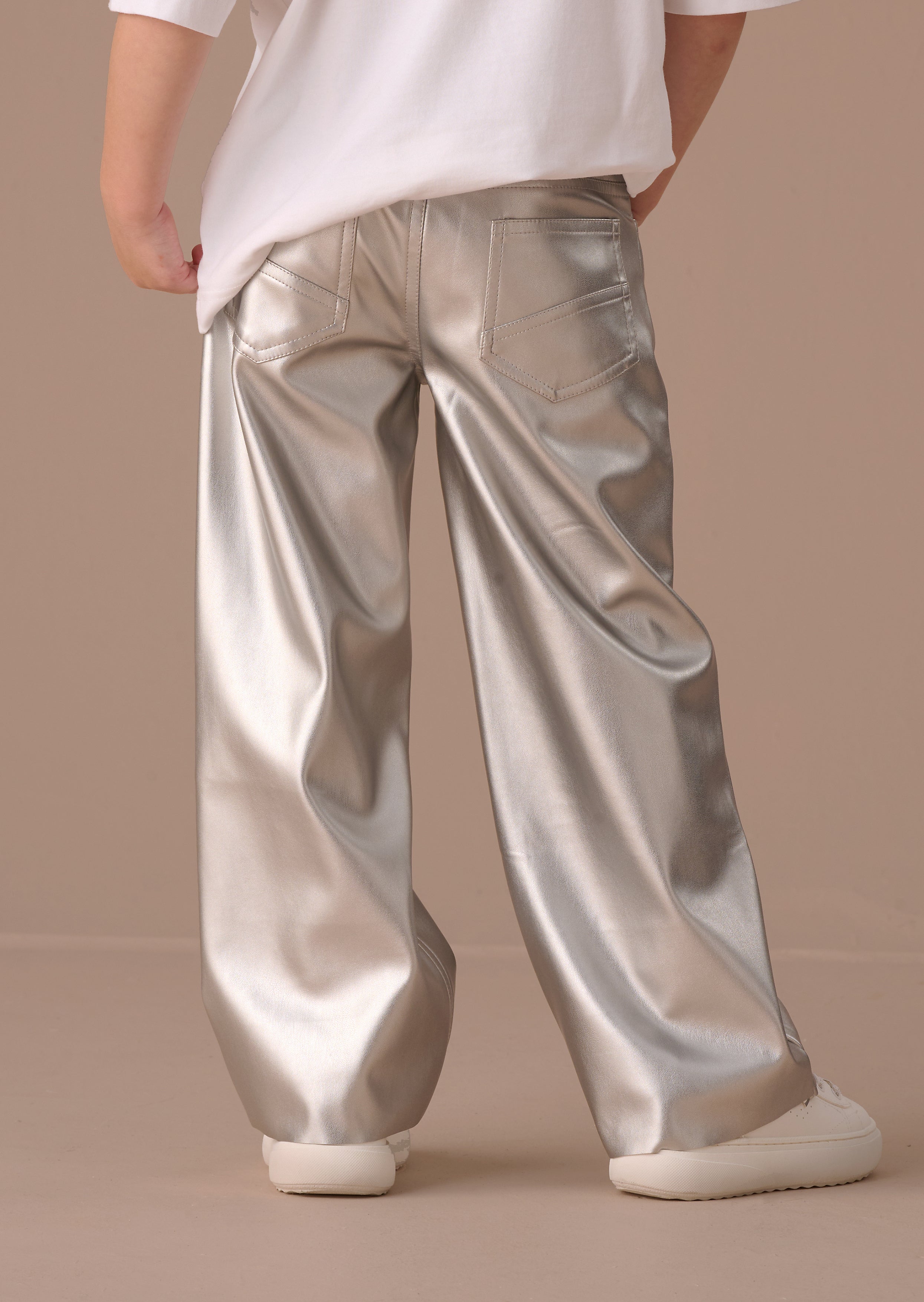 Jaya Silber Weite Bein Metallic Jeans