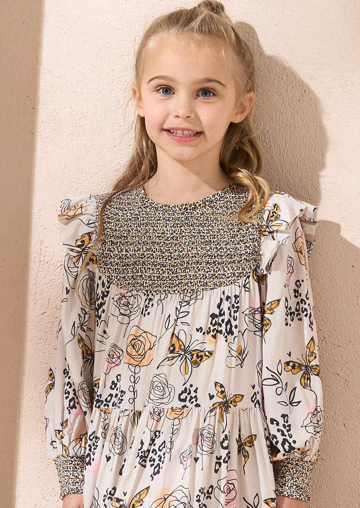 Lyra Ivory Butterfly Print Tiered Dress