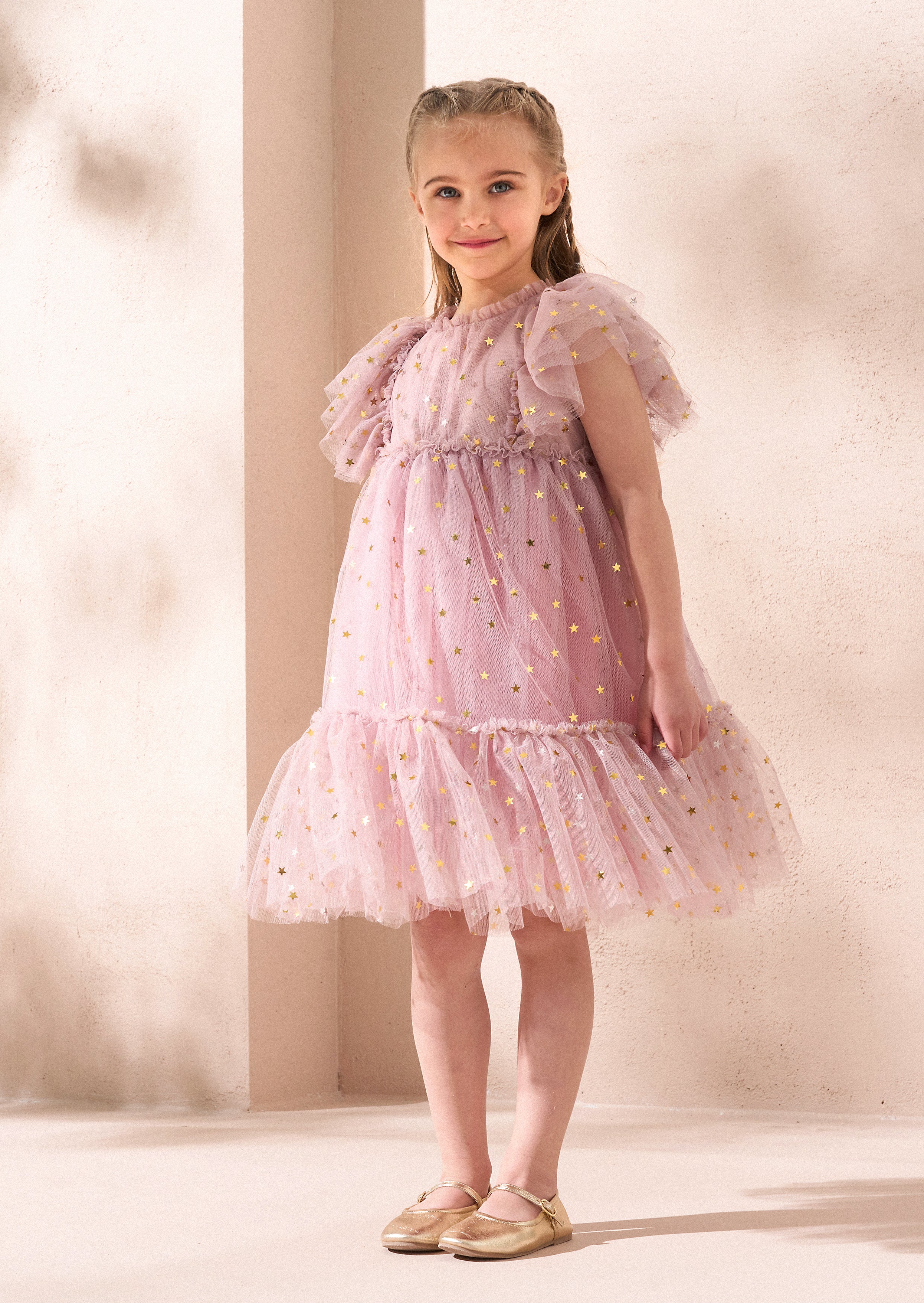 Hallie rosa Folienprint Netzkleid