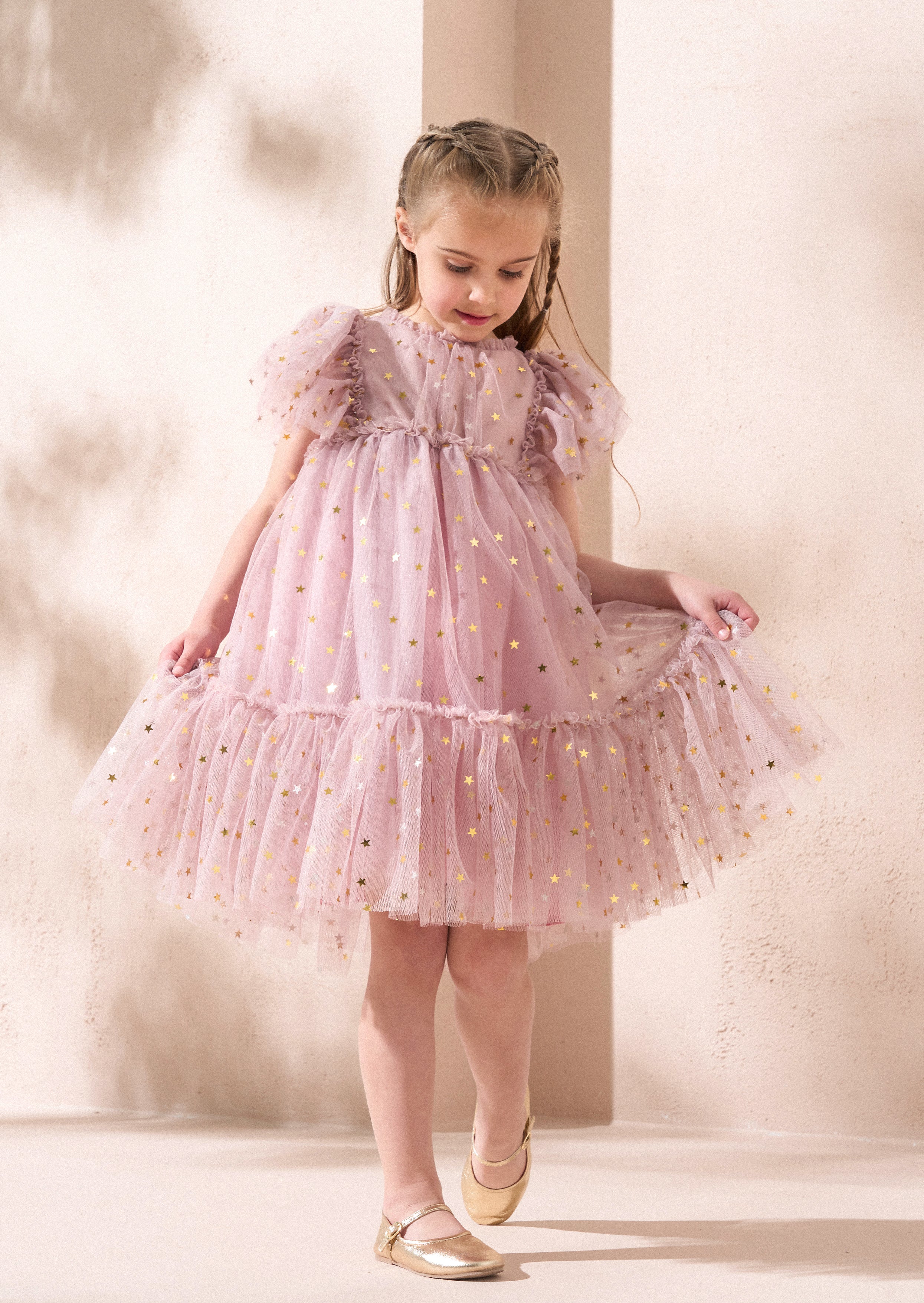 Hallie rosa Folienprint Netzkleid