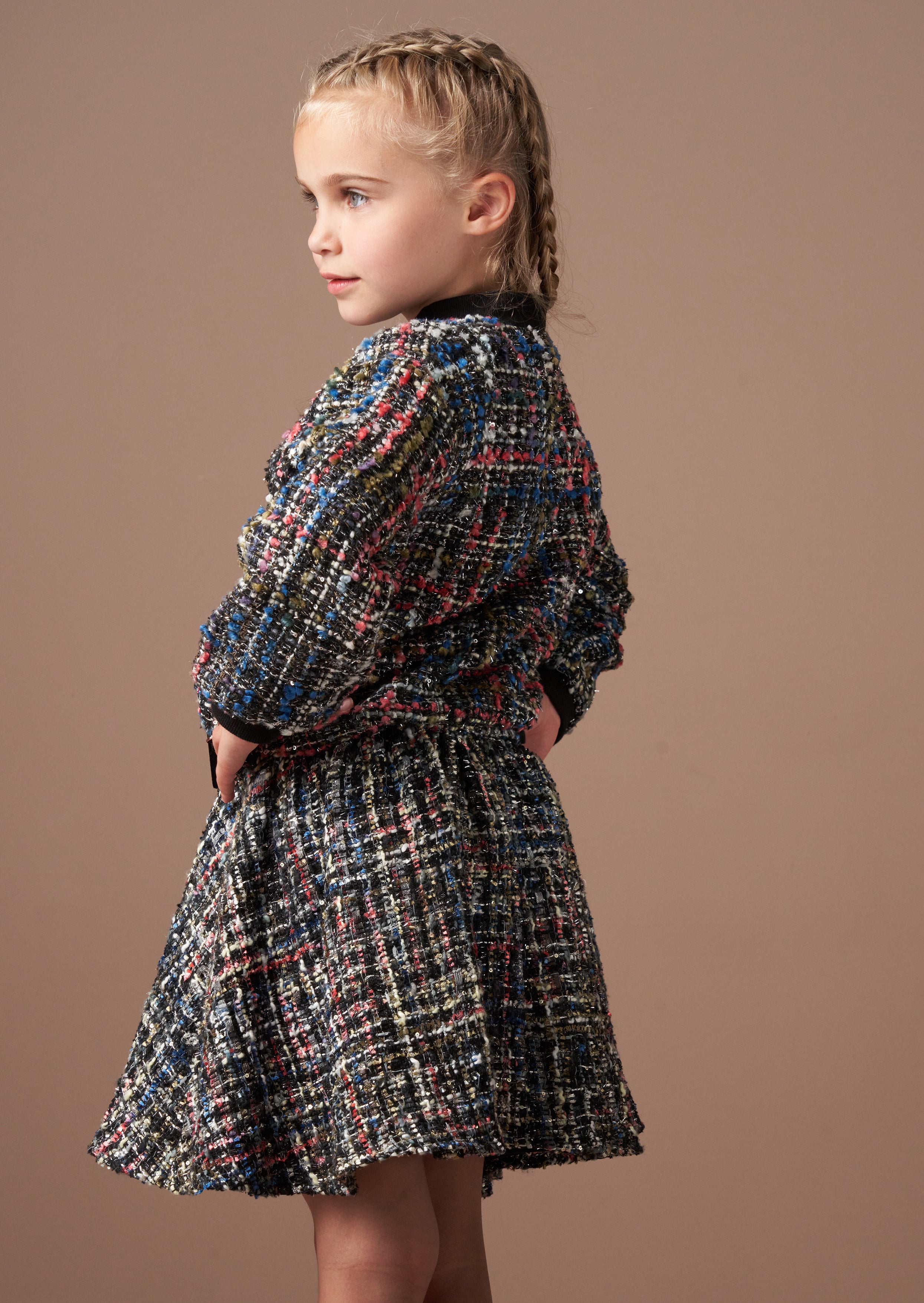 Dancia Schwarze Tweed Bomberjacke