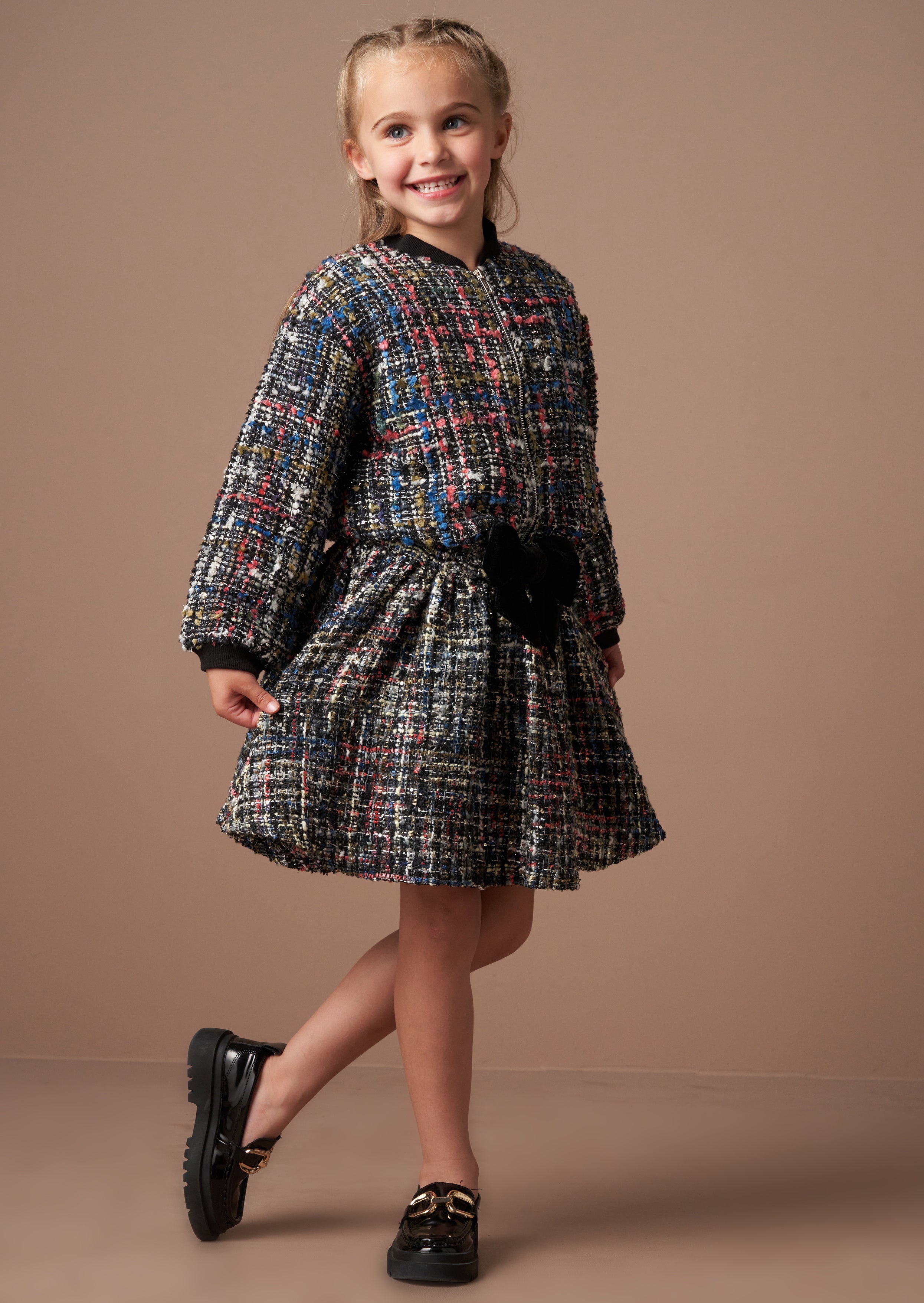 Dancia Schwarze Tweed Bomberjacke
