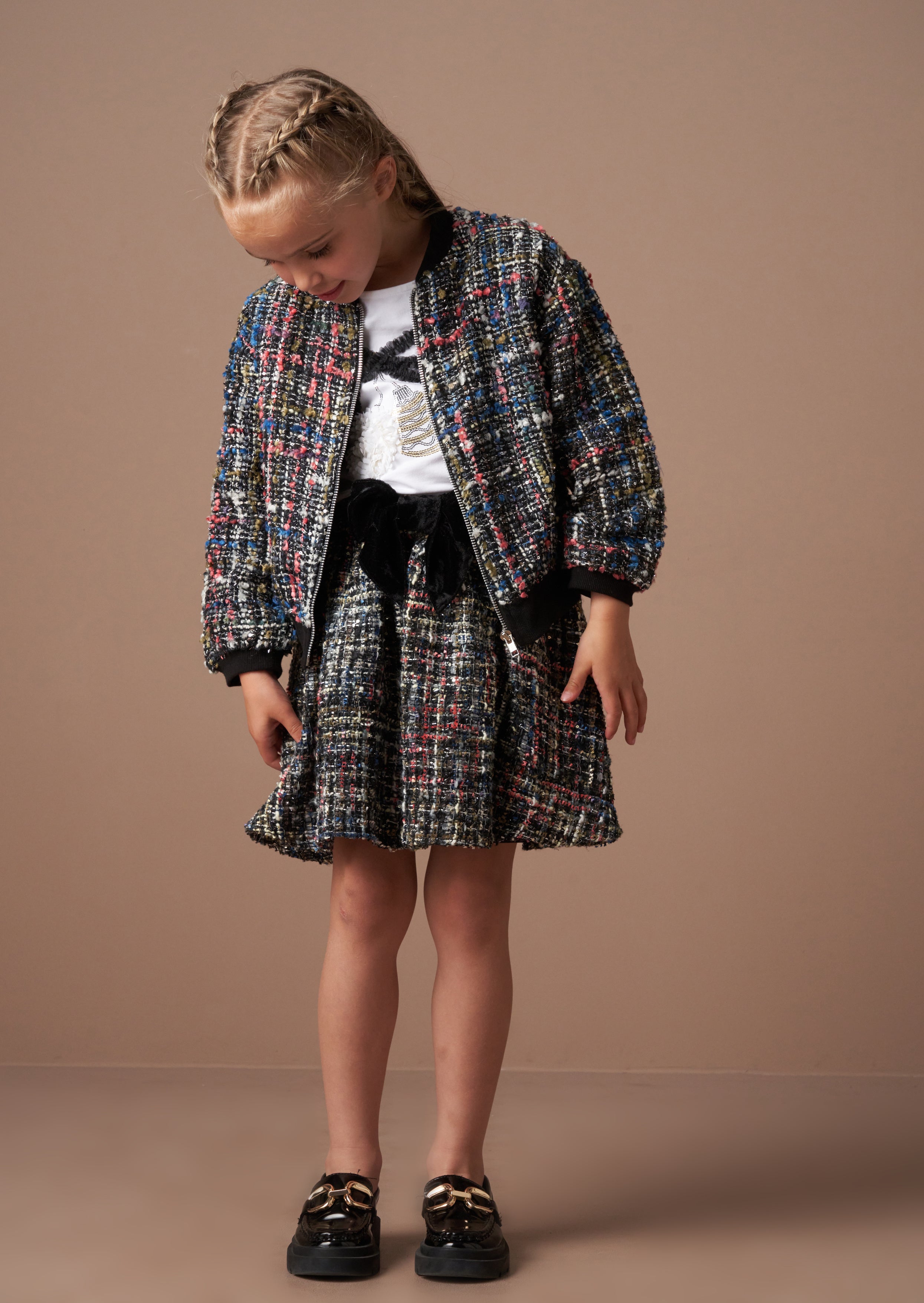 Dancia Schwarze Tweed Bomberjacke