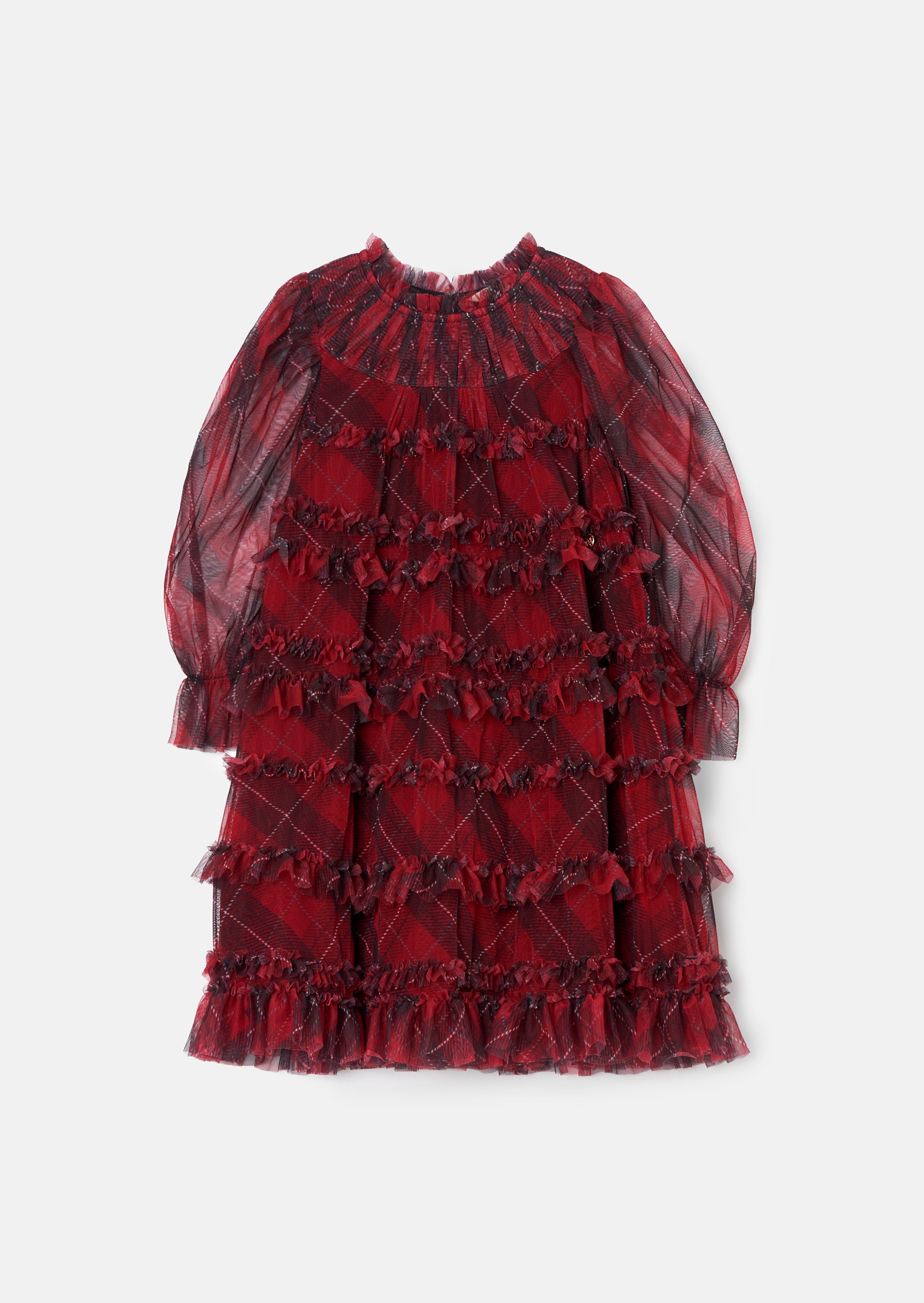 Juliana Red Tartan Mesh Dress