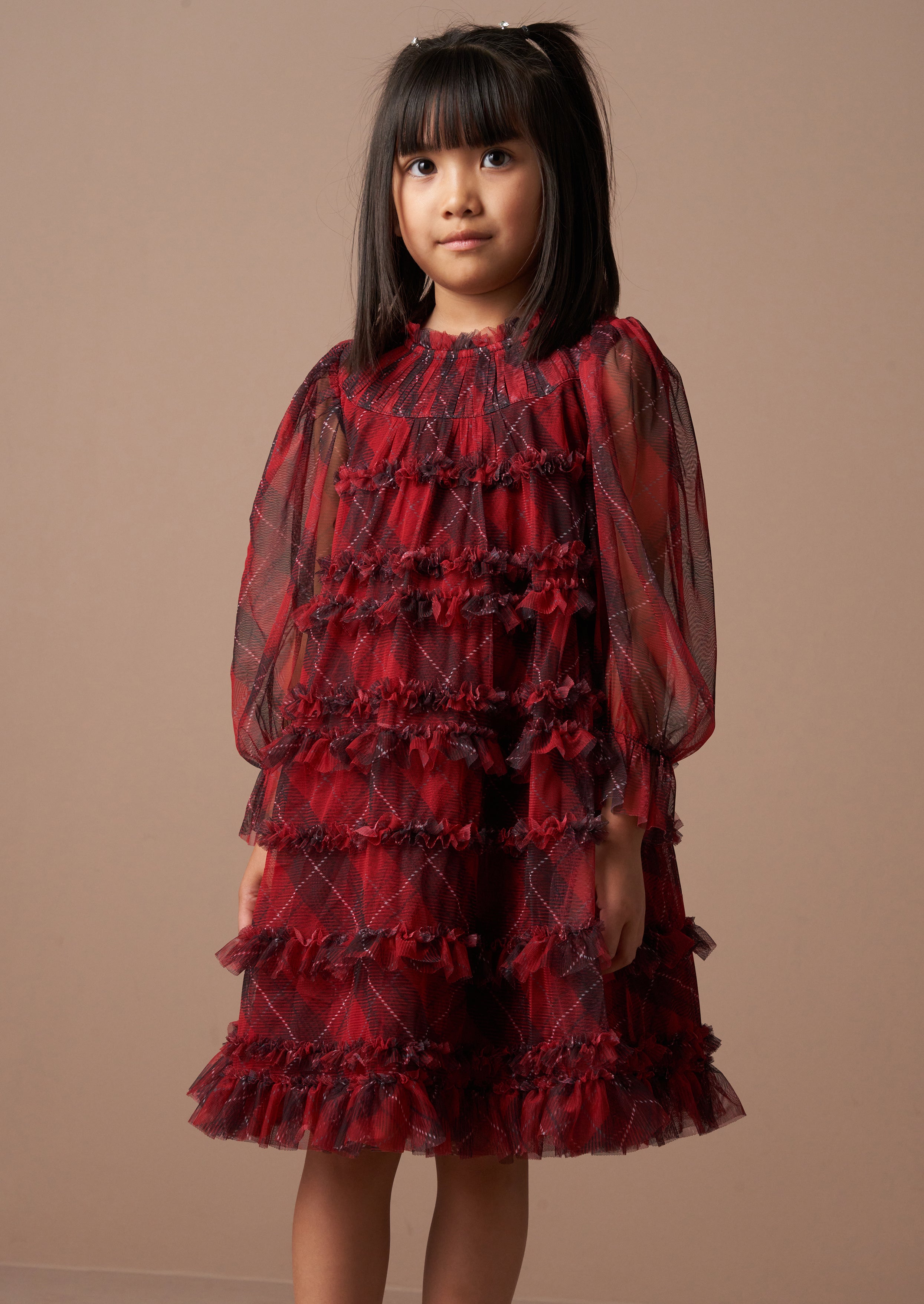 Juliana Red Tartan Mesh Dress