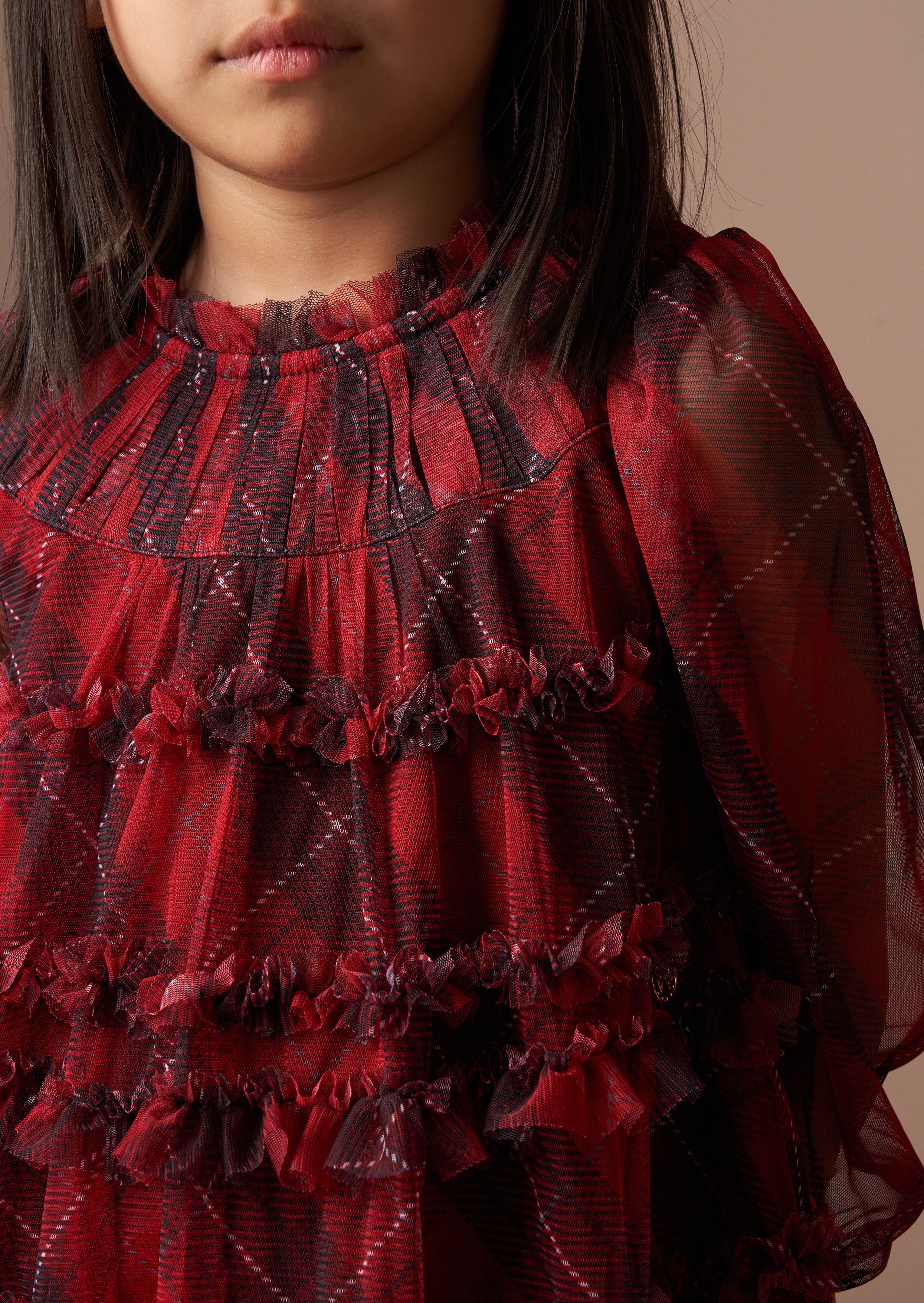 Juliana Red Tartan Mesh Dress