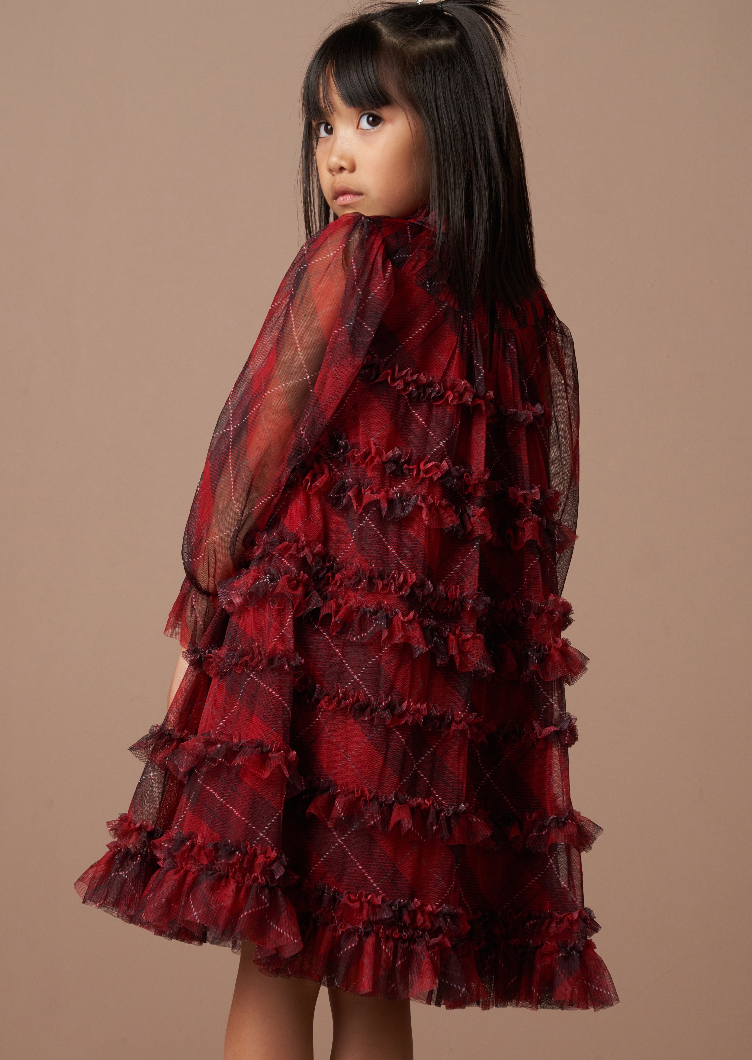 Juliana Red Tartan Mesh Dress