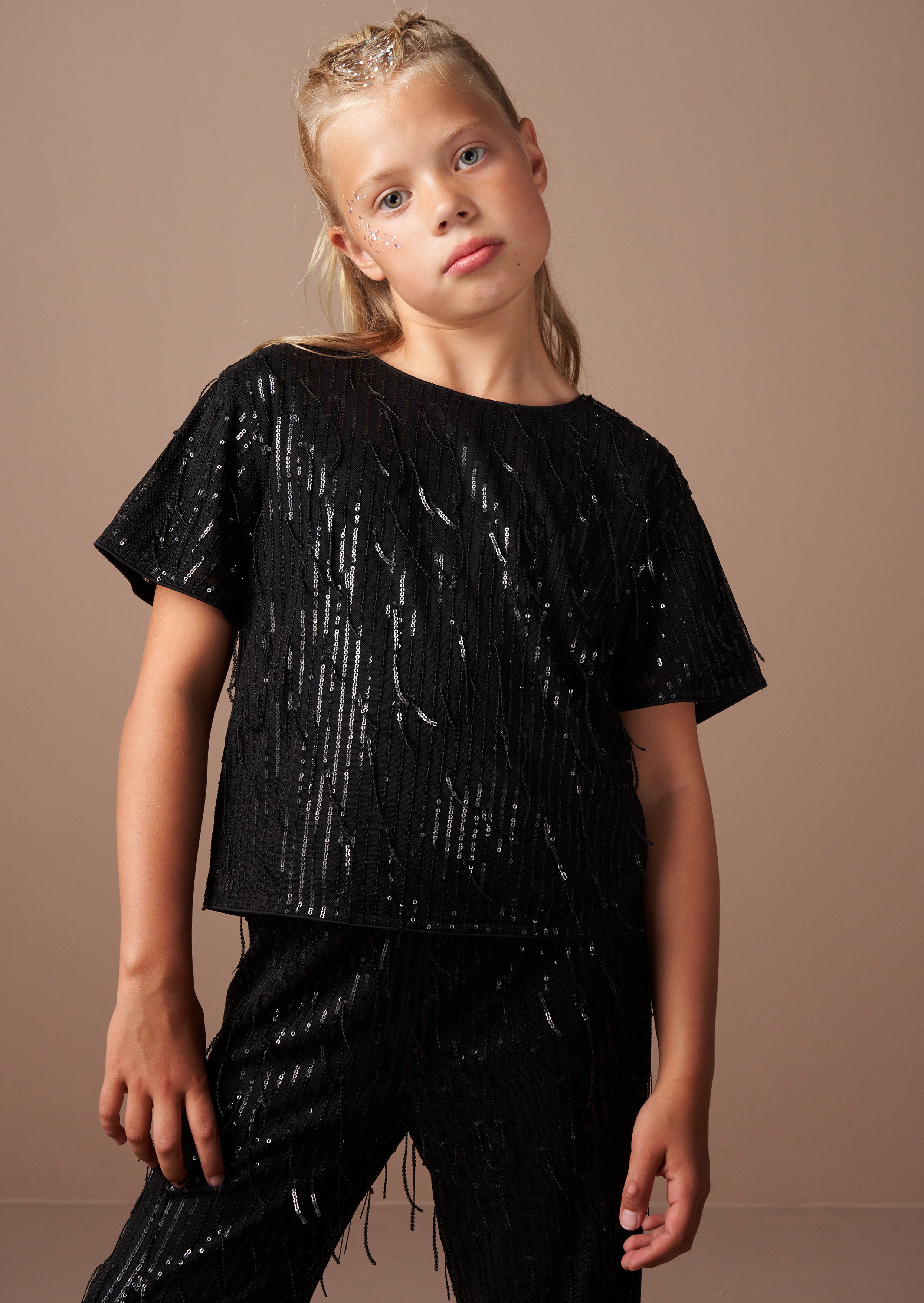 Sadie Schwarzes Quasten Pailletten Top