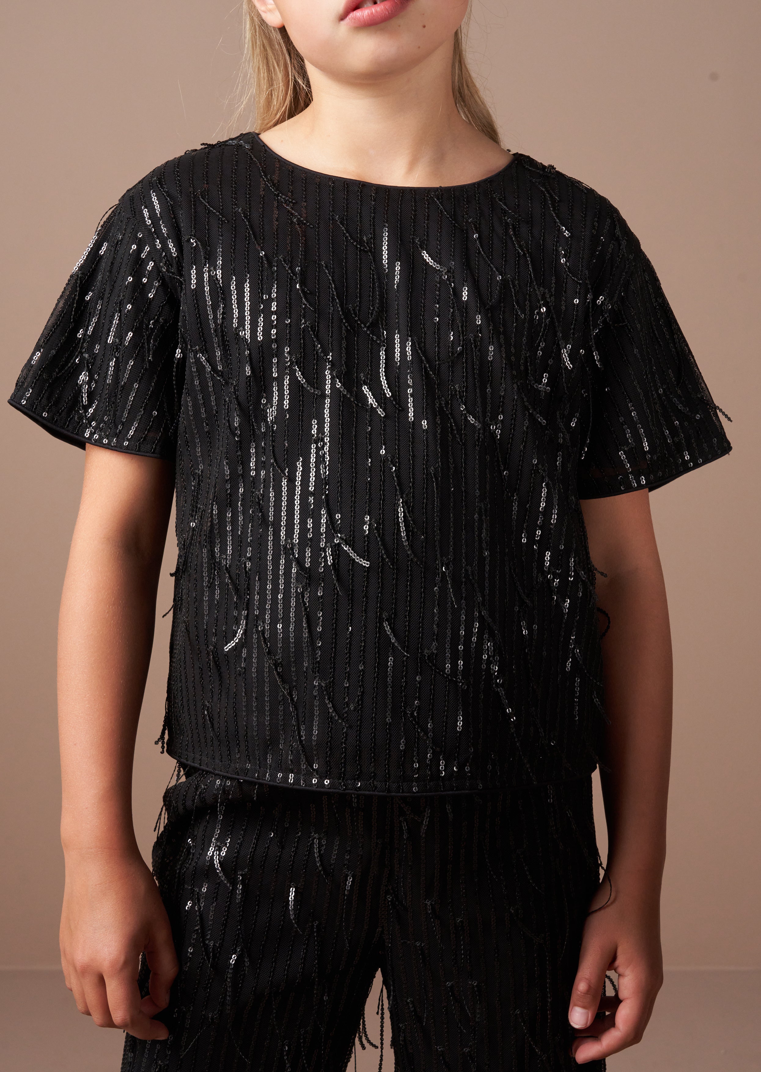 Sadie Schwarzes Quasten Pailletten Top