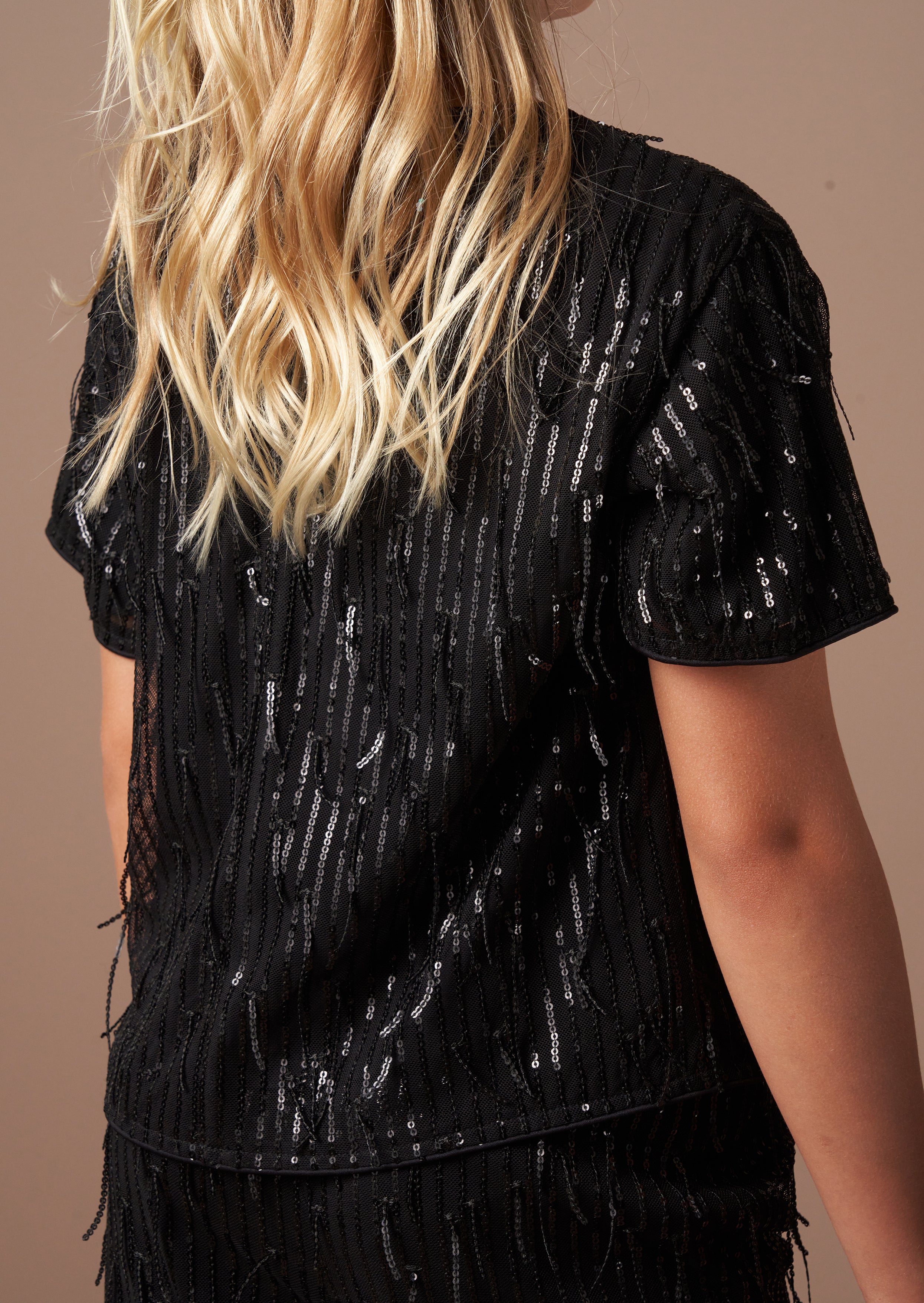 Sadie Schwarzes Quasten Pailletten Top