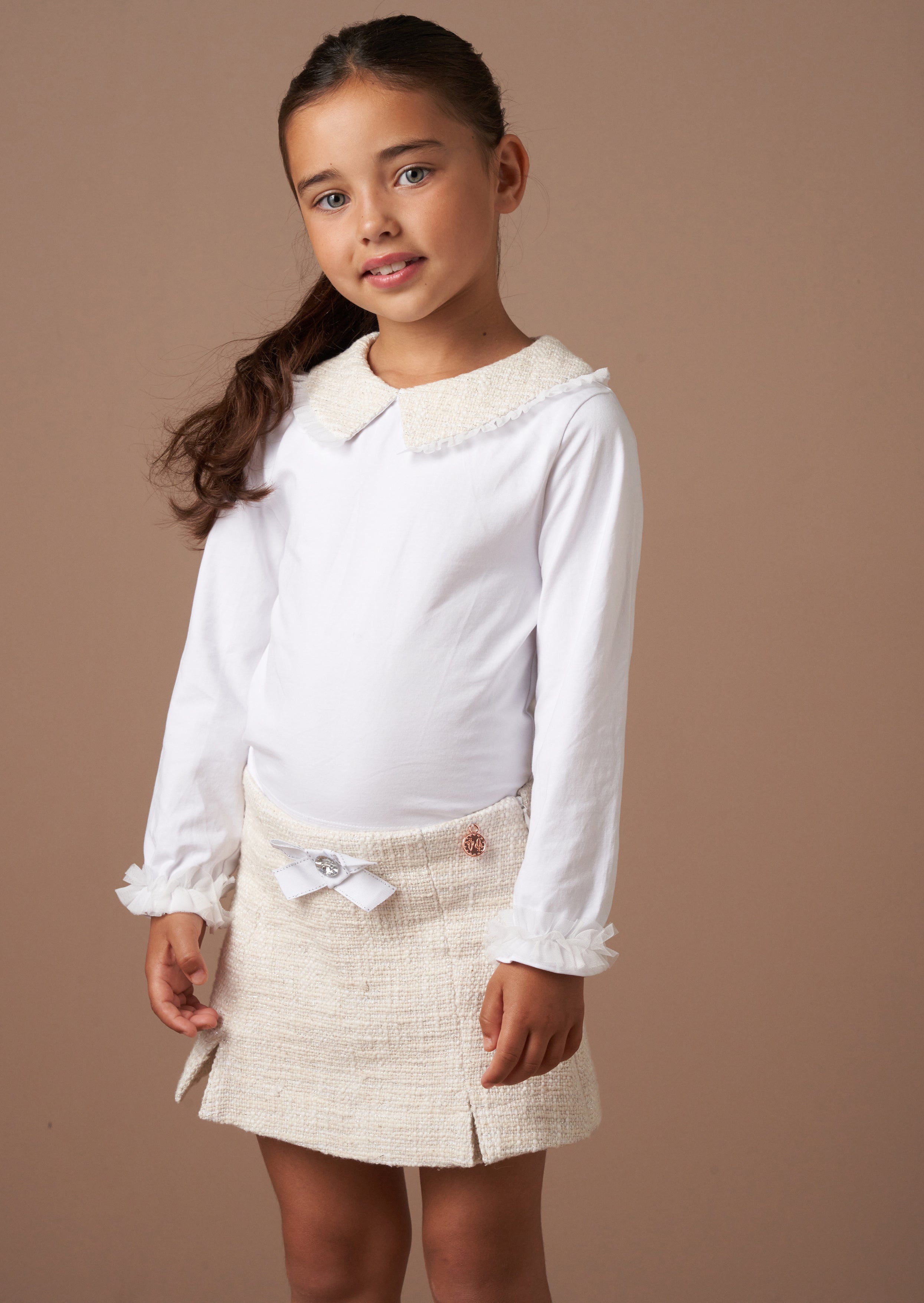 Opal Natural Jersey Top With Tweed Collar