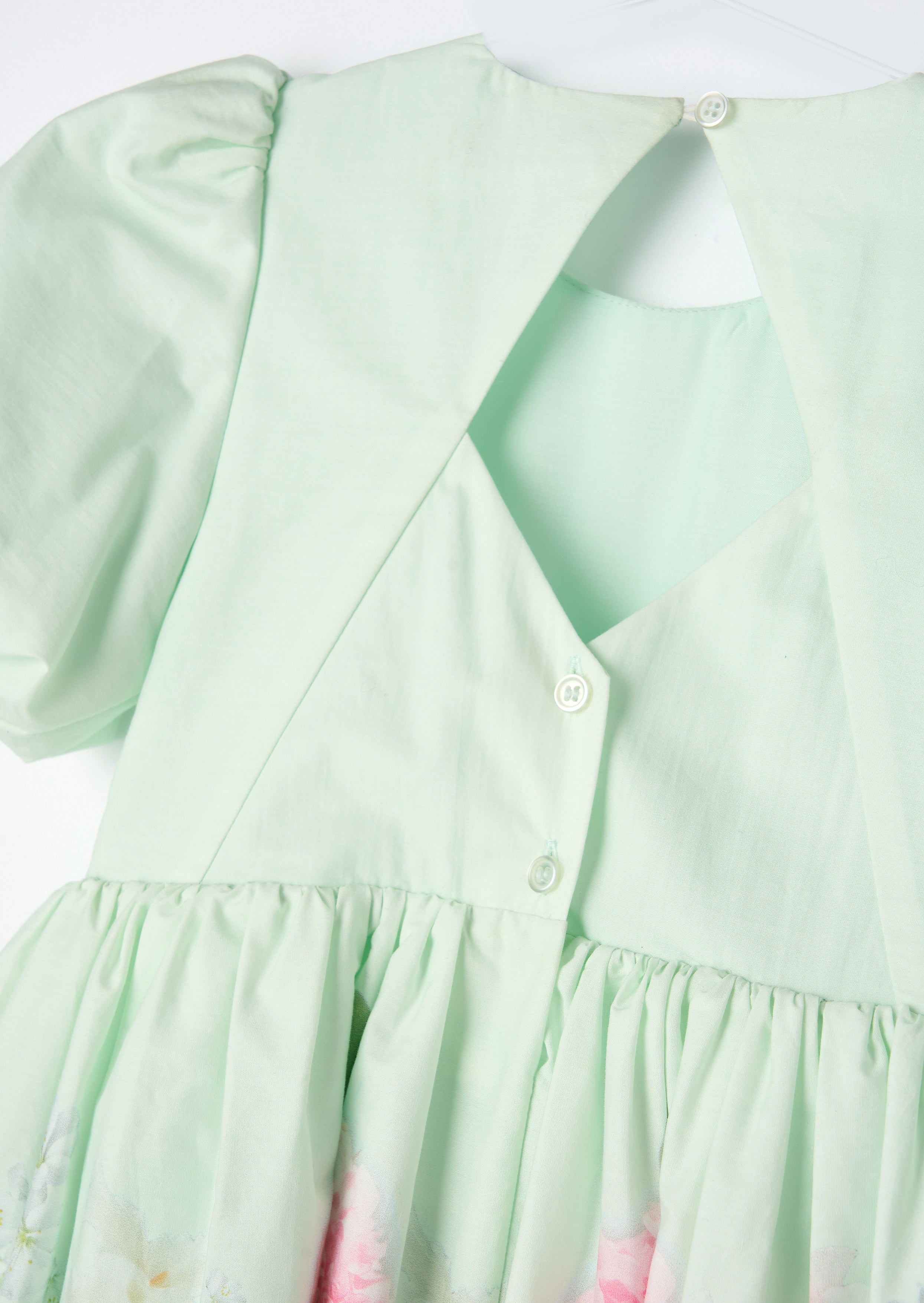 Robe à manches bouffantes imprimée bordure menthe Anna