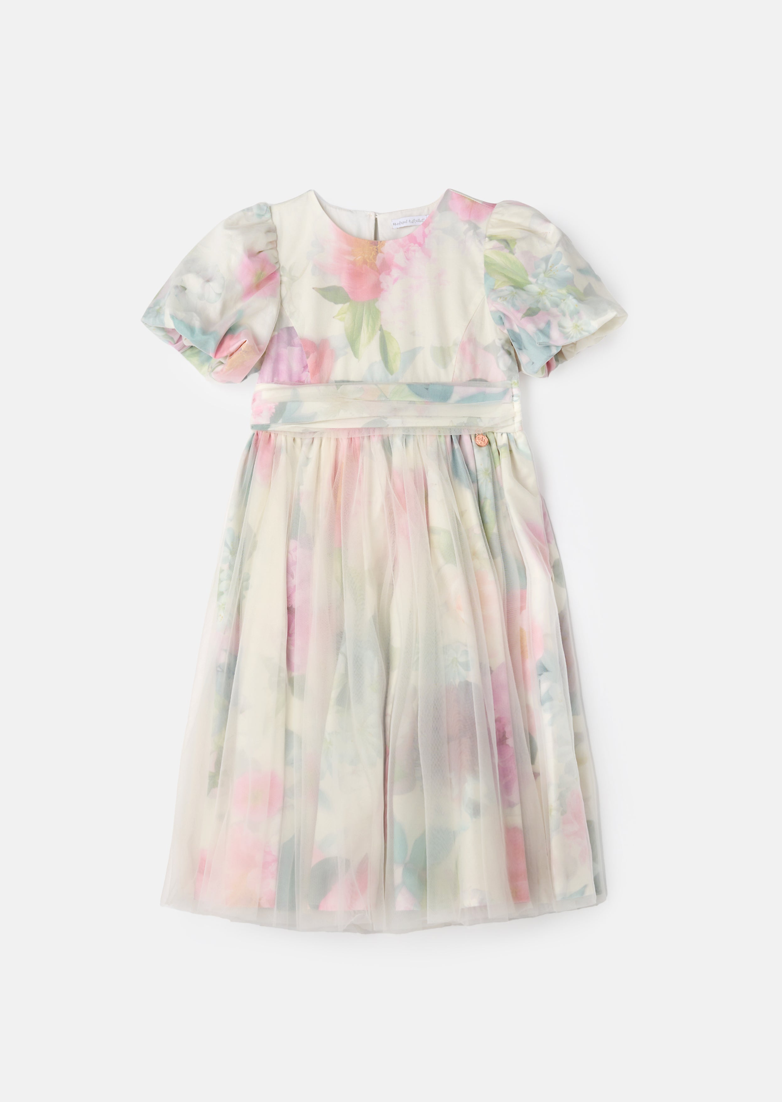 Robe rose imprimée en mesh à manches bouffantes