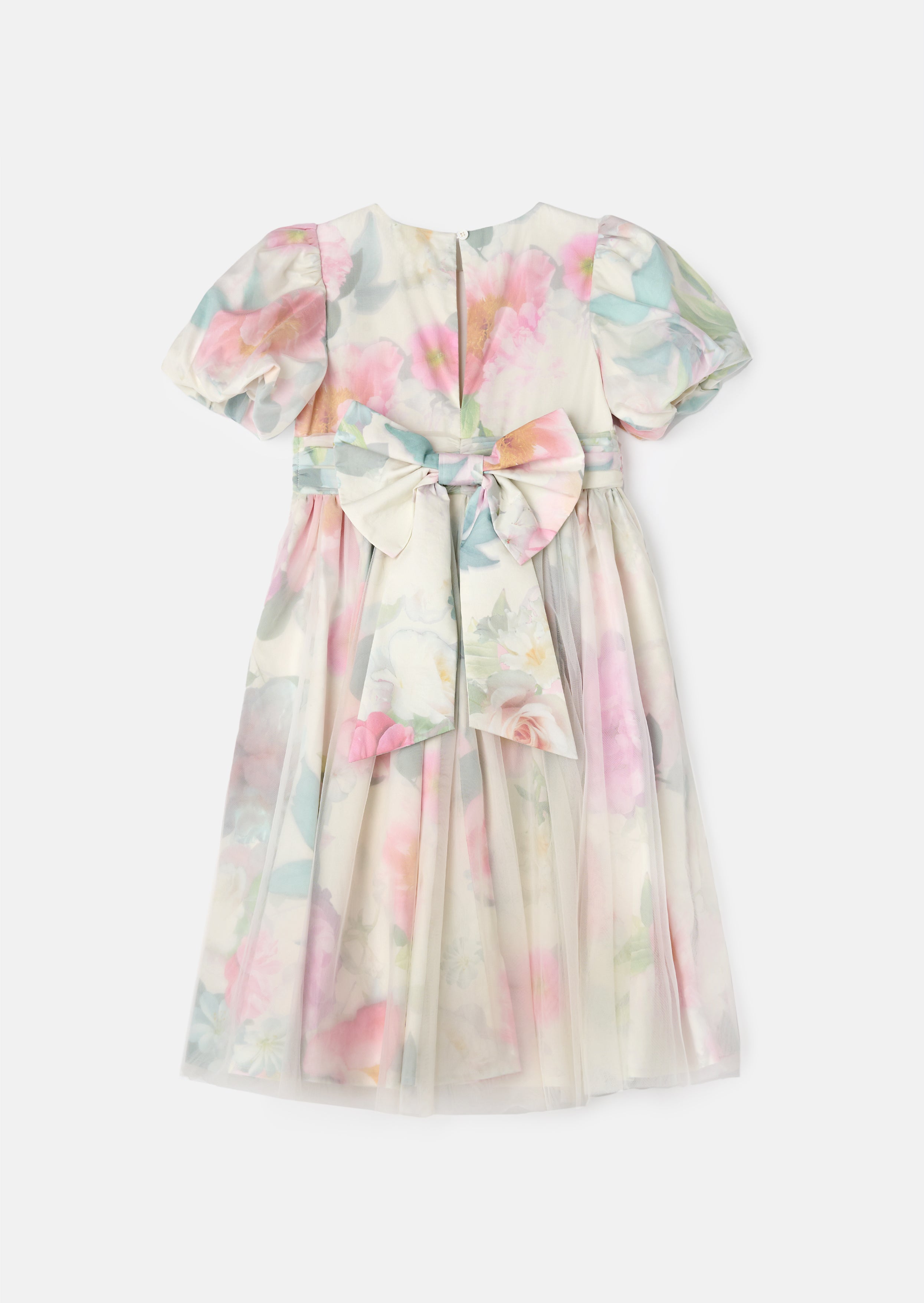 Robe rose imprimée en mesh à manches bouffantes