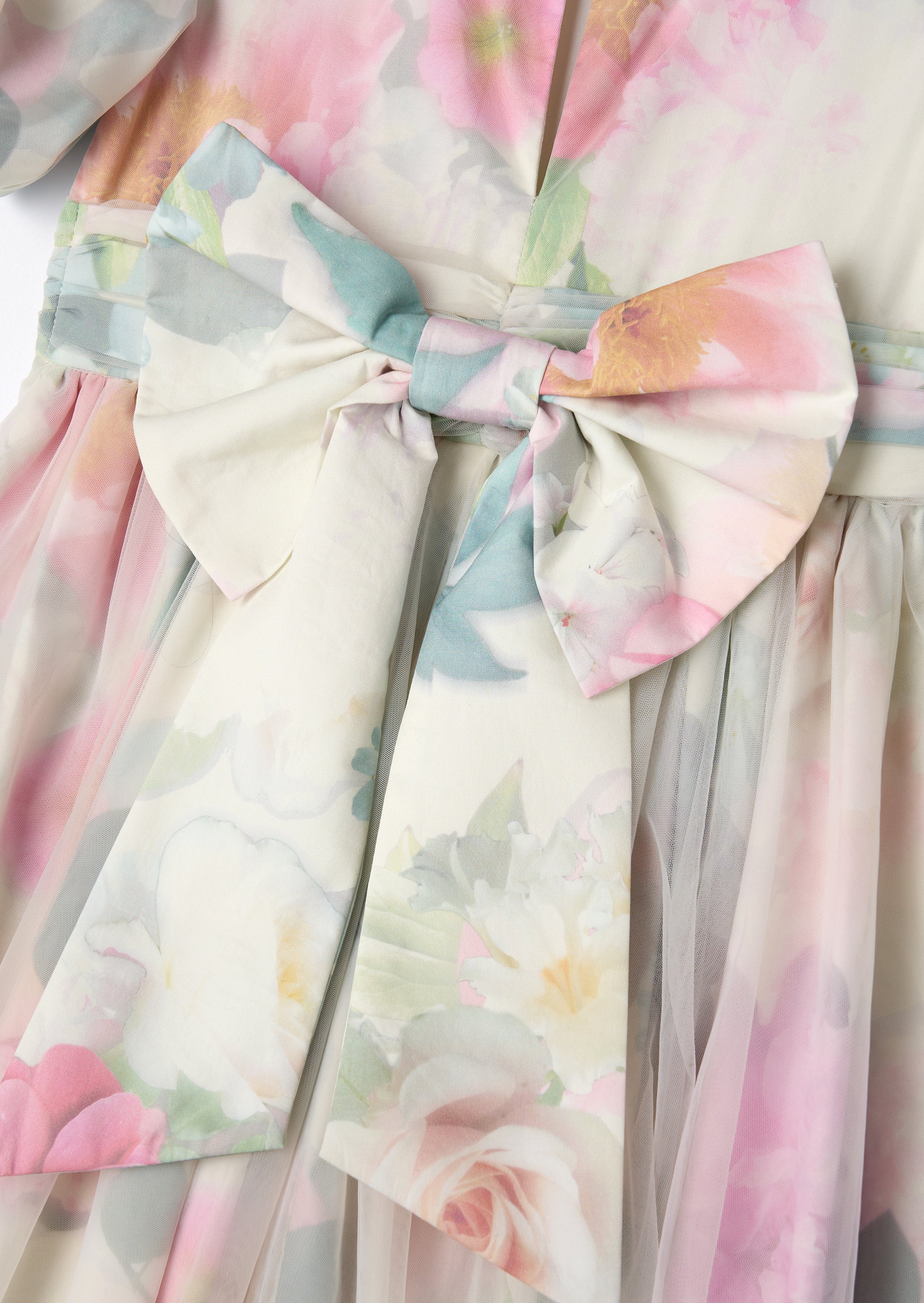 Robe rose imprimée en mesh à manches bouffantes