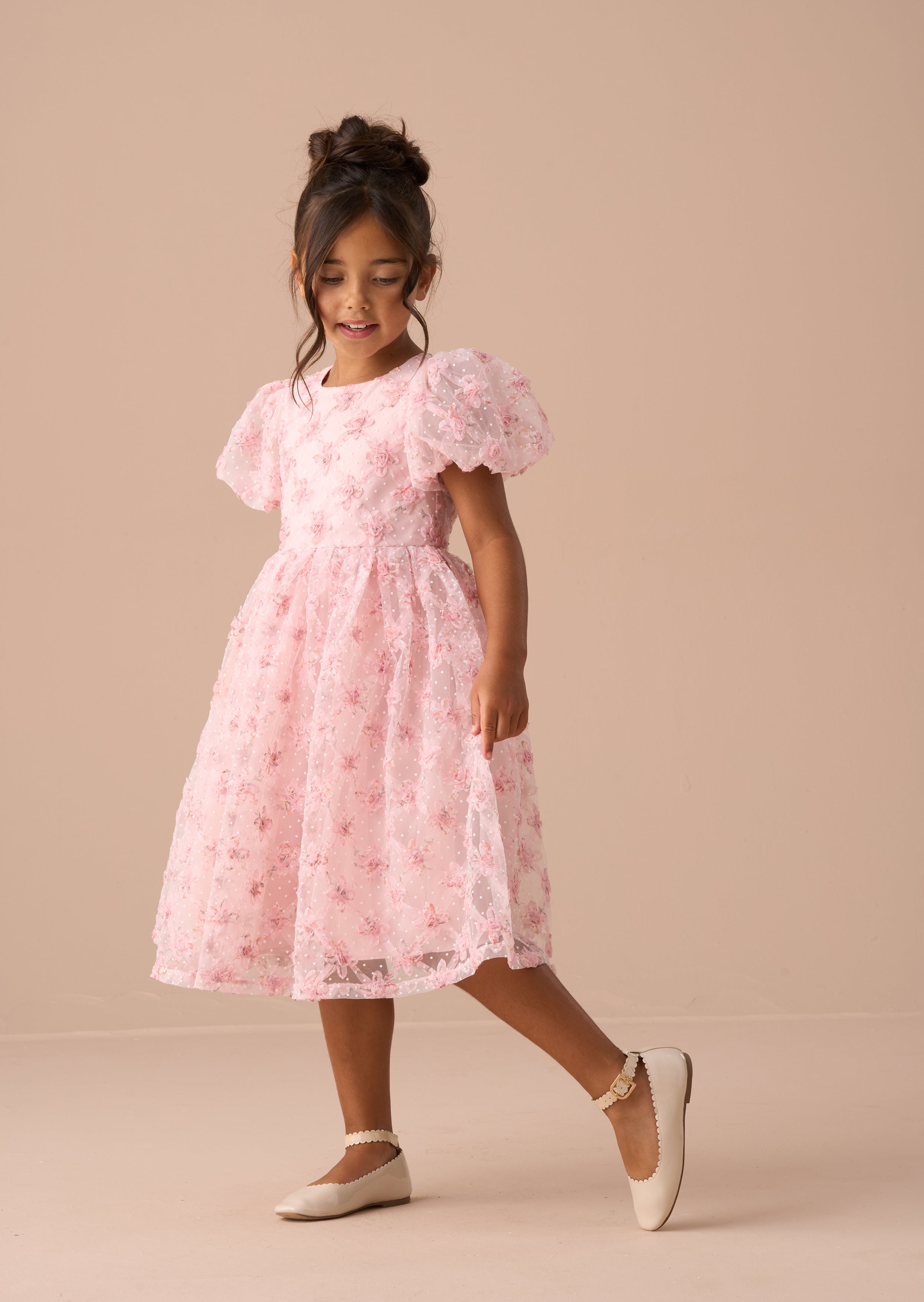 Francine Pink Embellished Puff Sleeve Dress