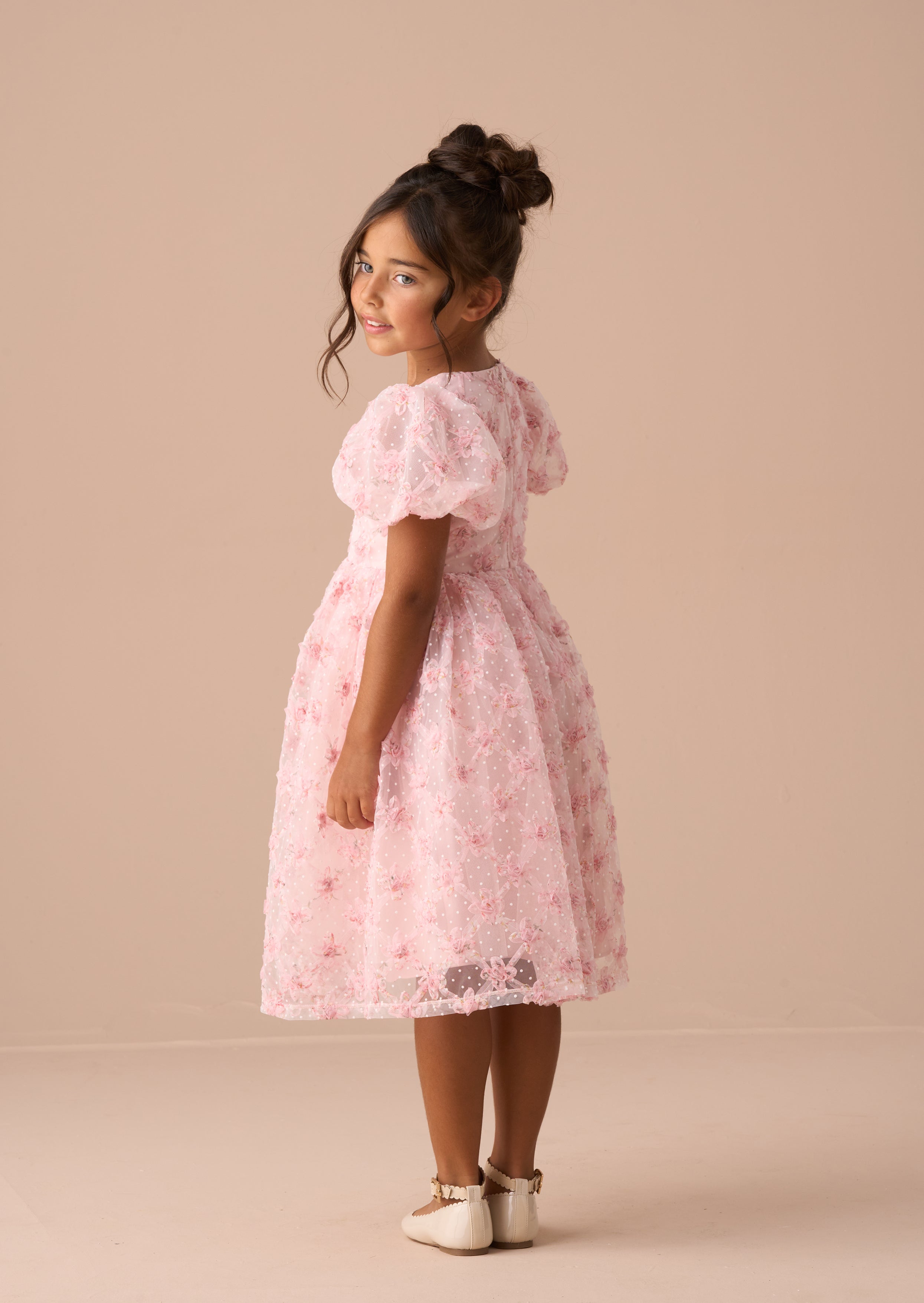 Francine Pink Embellished Puff Sleeve Dress