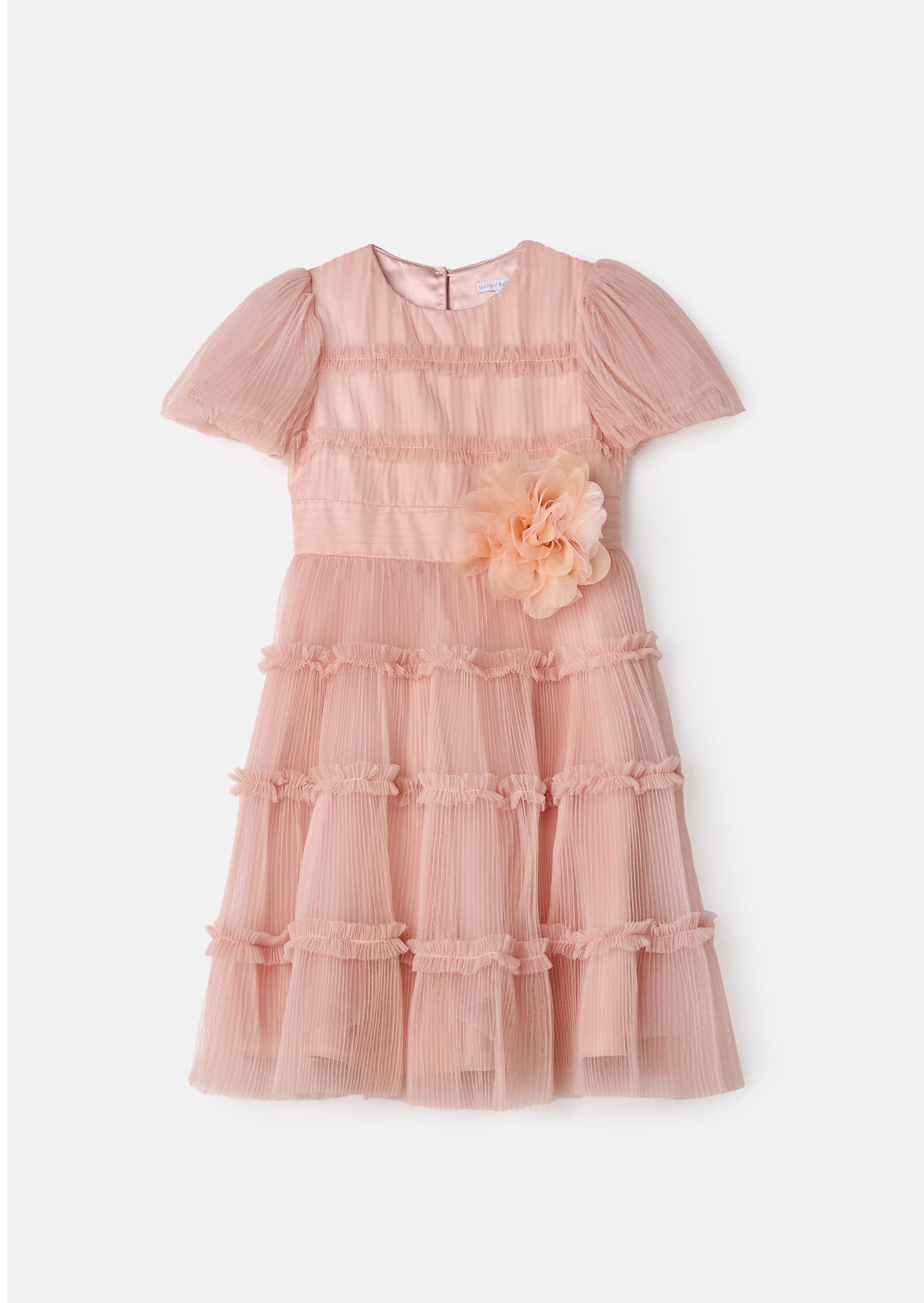 Vestito Corsage in Rete Plissettata Rosa Clara