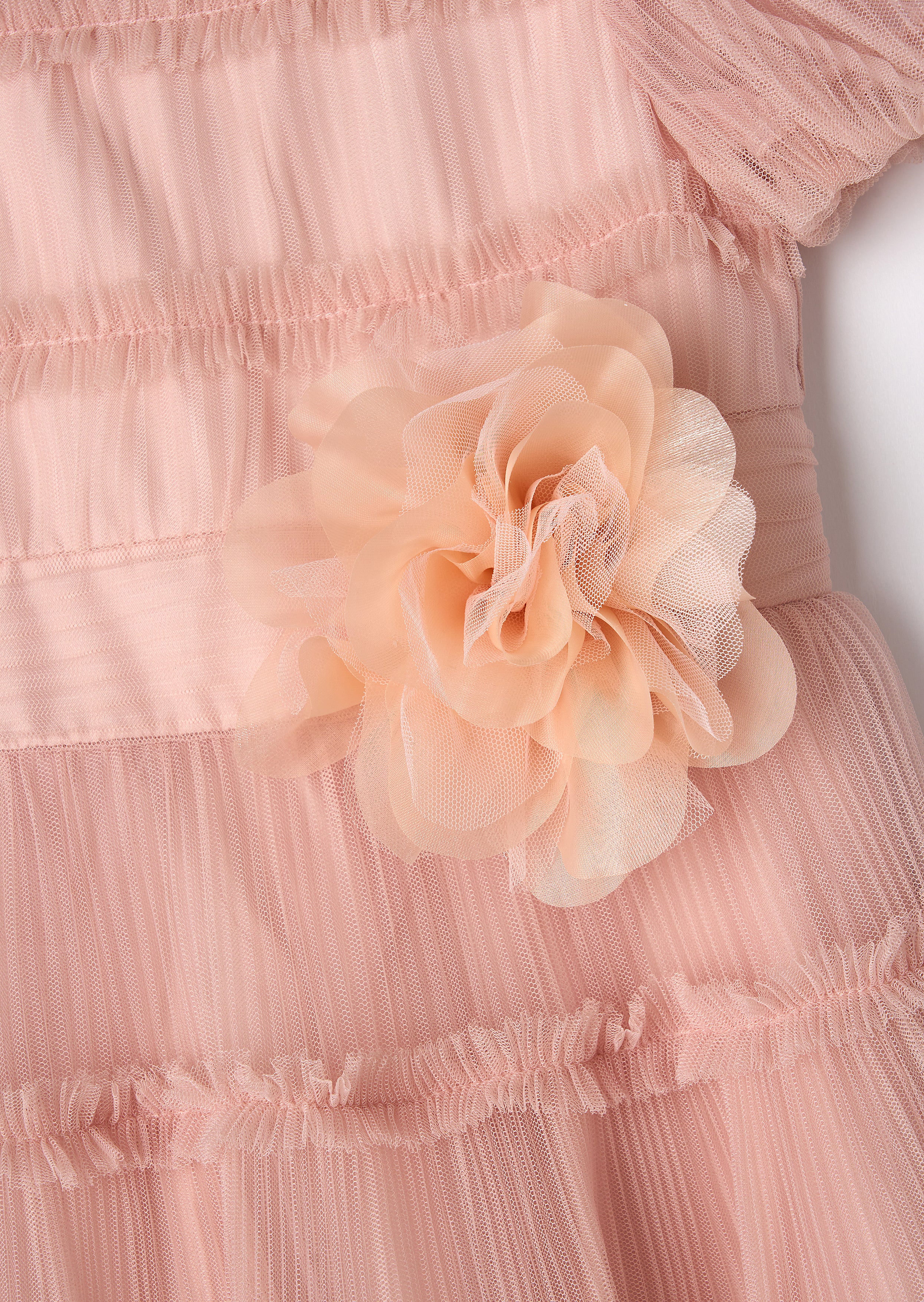 Vestito Corsage in Rete Plissettata Rosa Clara
