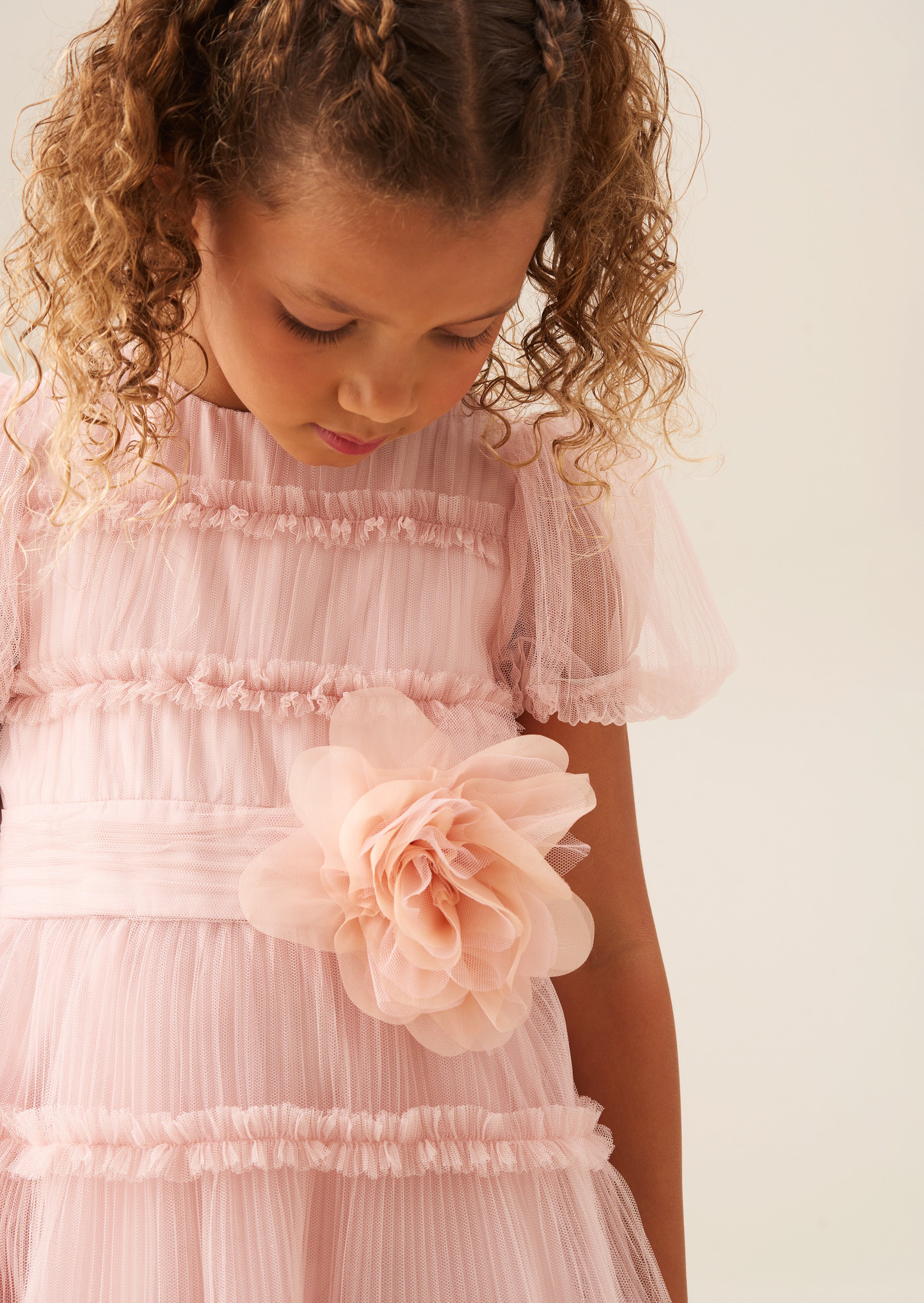 Robe corsage plissée en mesh rose Clara