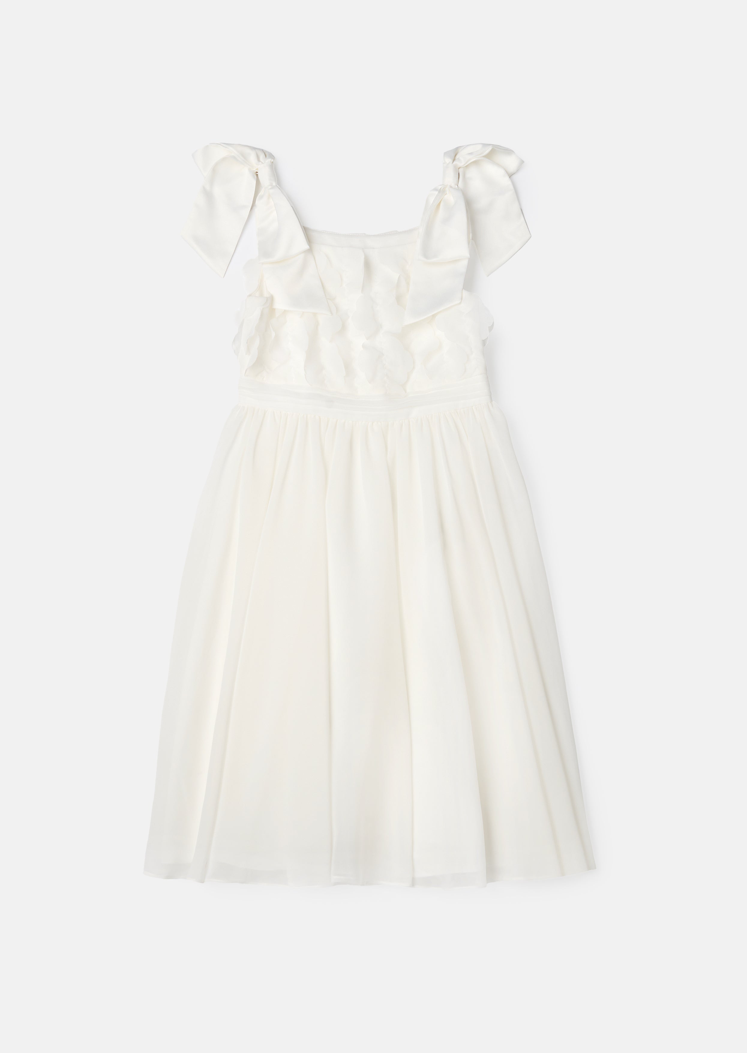 Vestito Lara in Georgette con Spalle a Fiocco Avorio