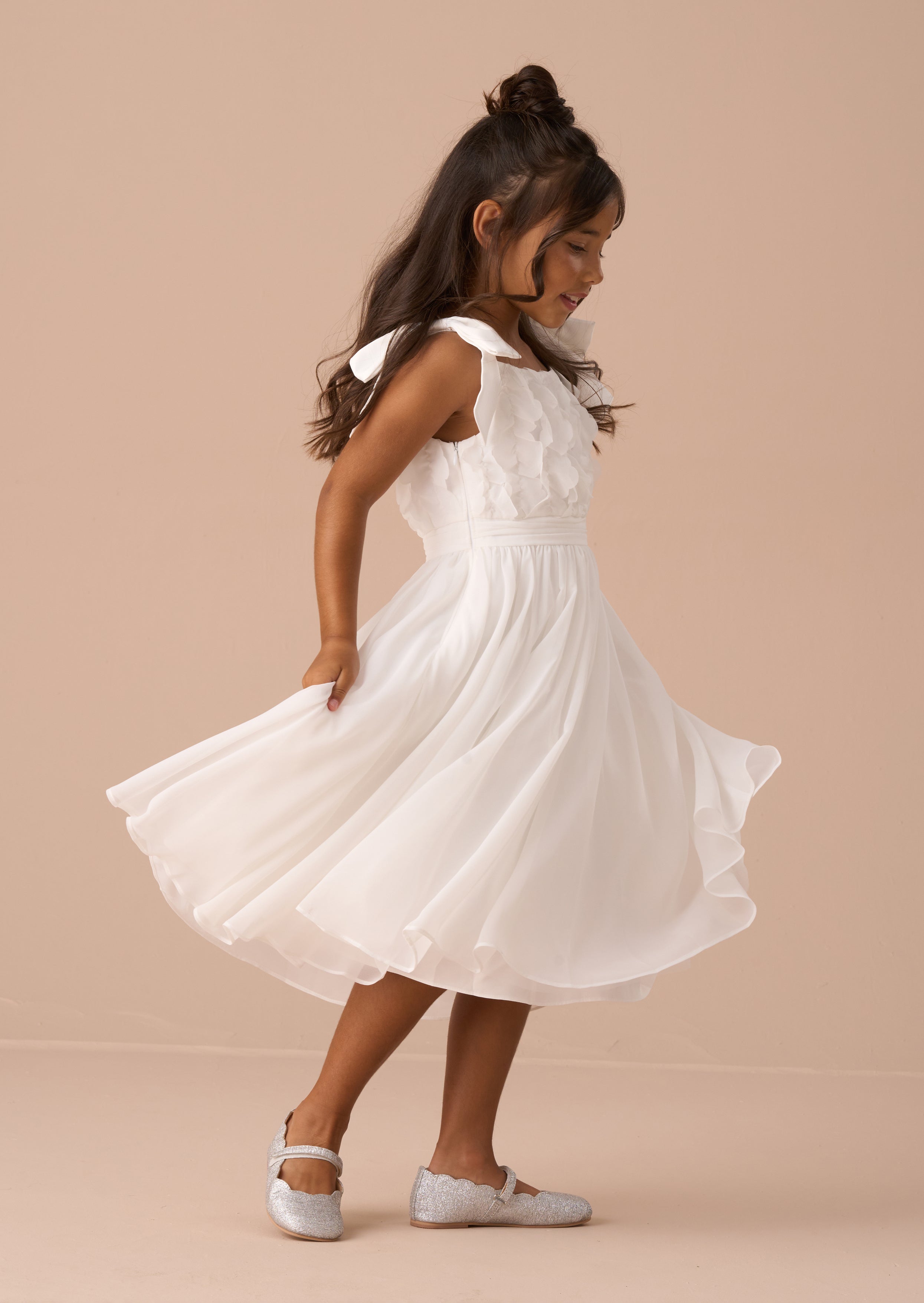 Vestito Lara in Georgette con Spalle a Fiocco Avorio
