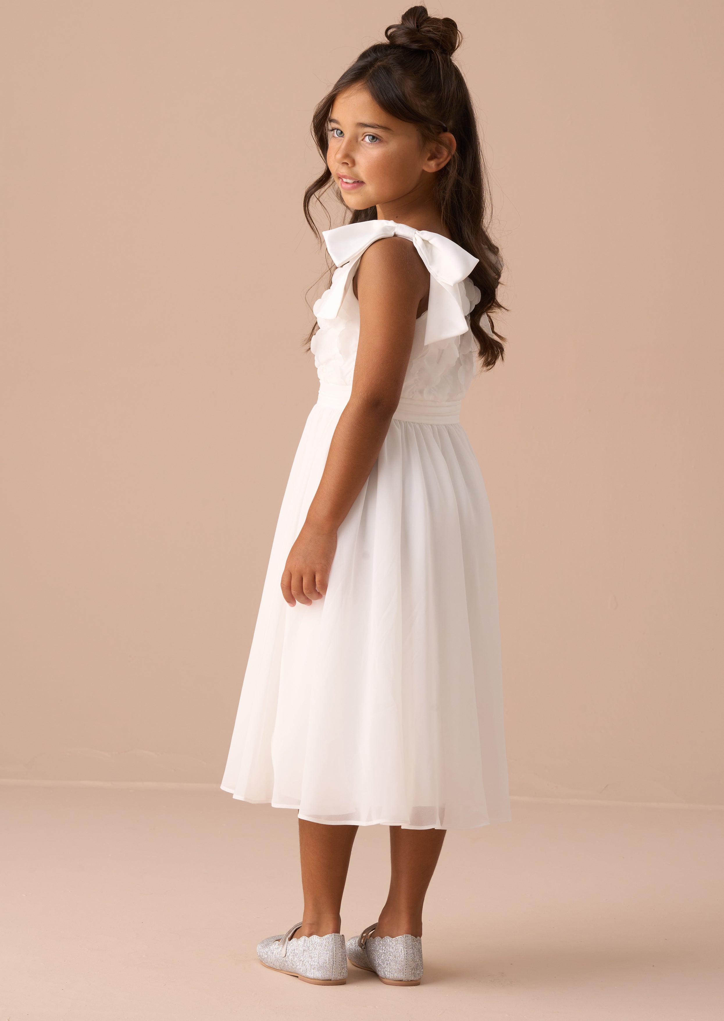 Vestito Lara in Georgette con Spalle a Fiocco Avorio