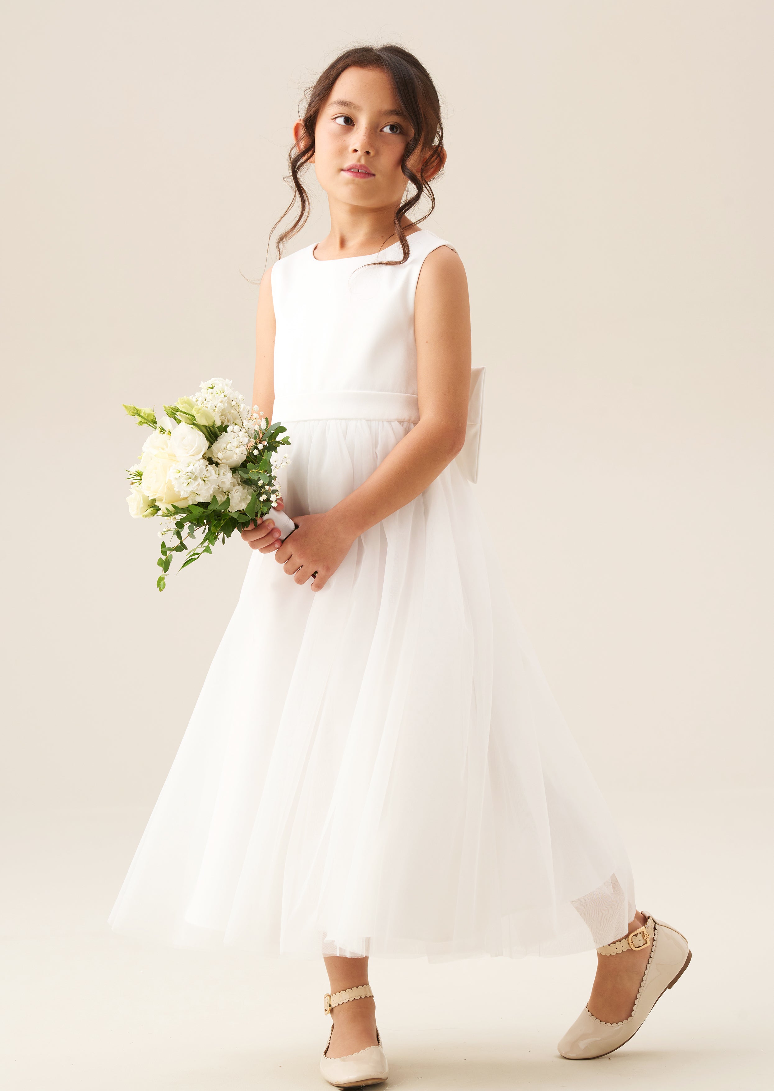 Vestito da ballerina bianco Charlotte con fiocco