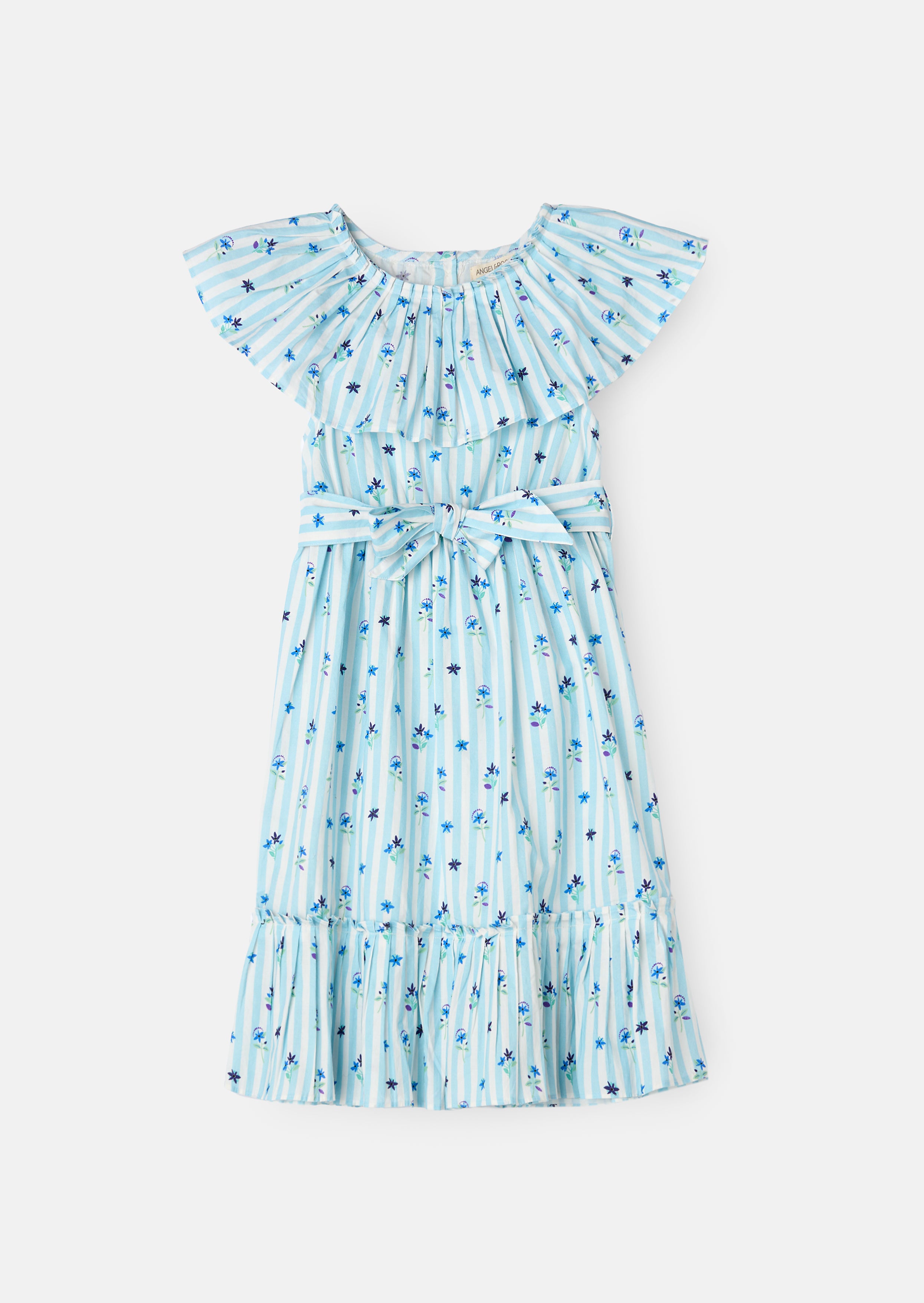 Robe Flori Bleue à Col Plissé
