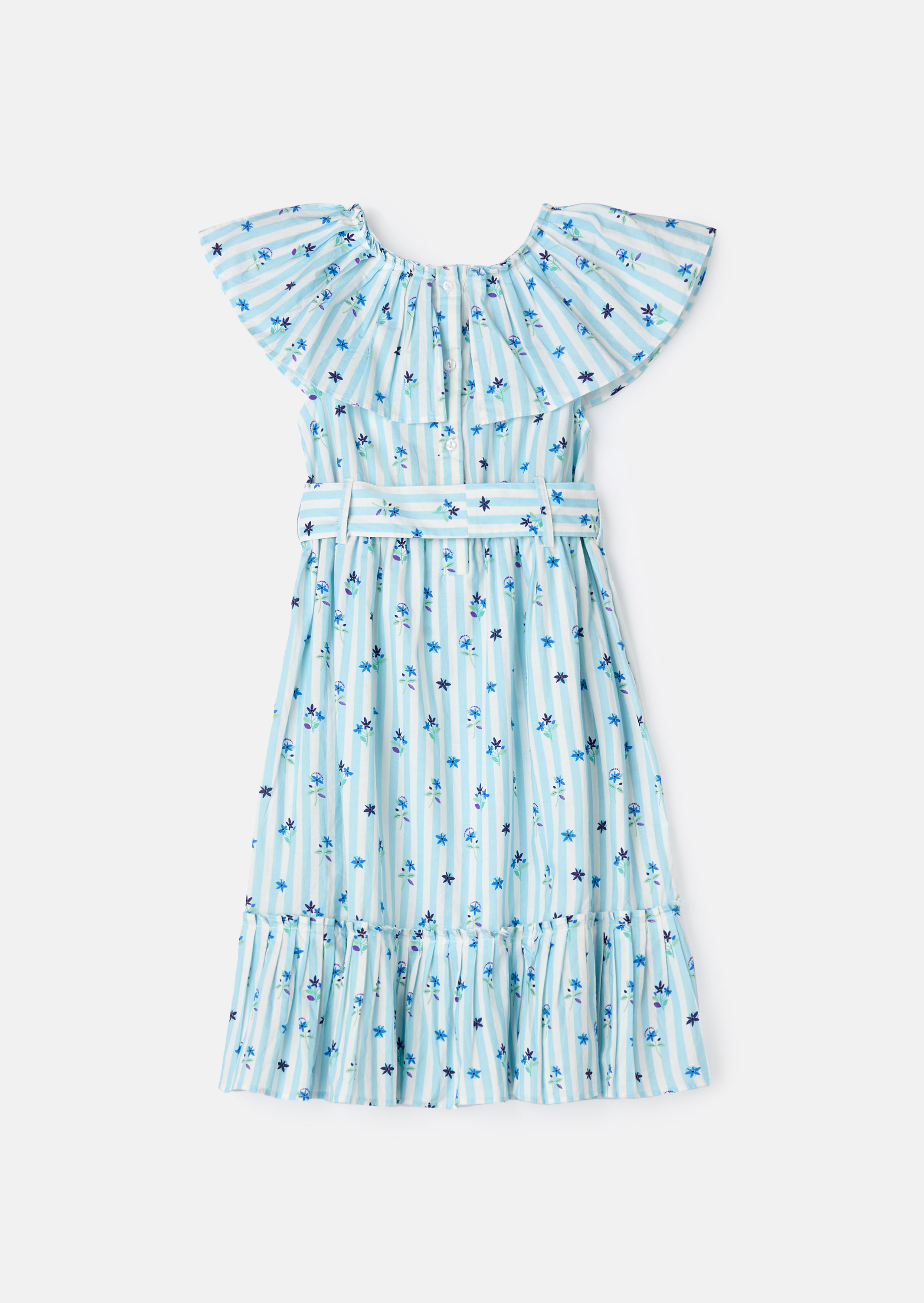 Robe Flori Bleue à Col Plissé