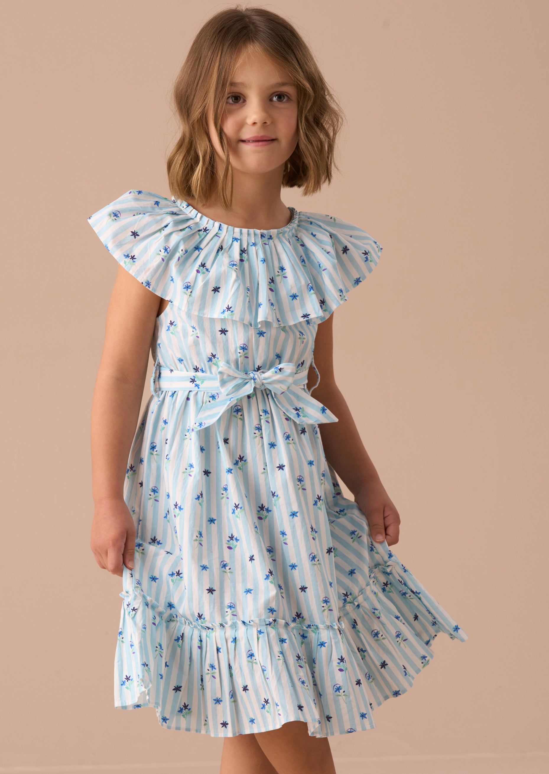 Robe Flori Bleue à Col Plissé