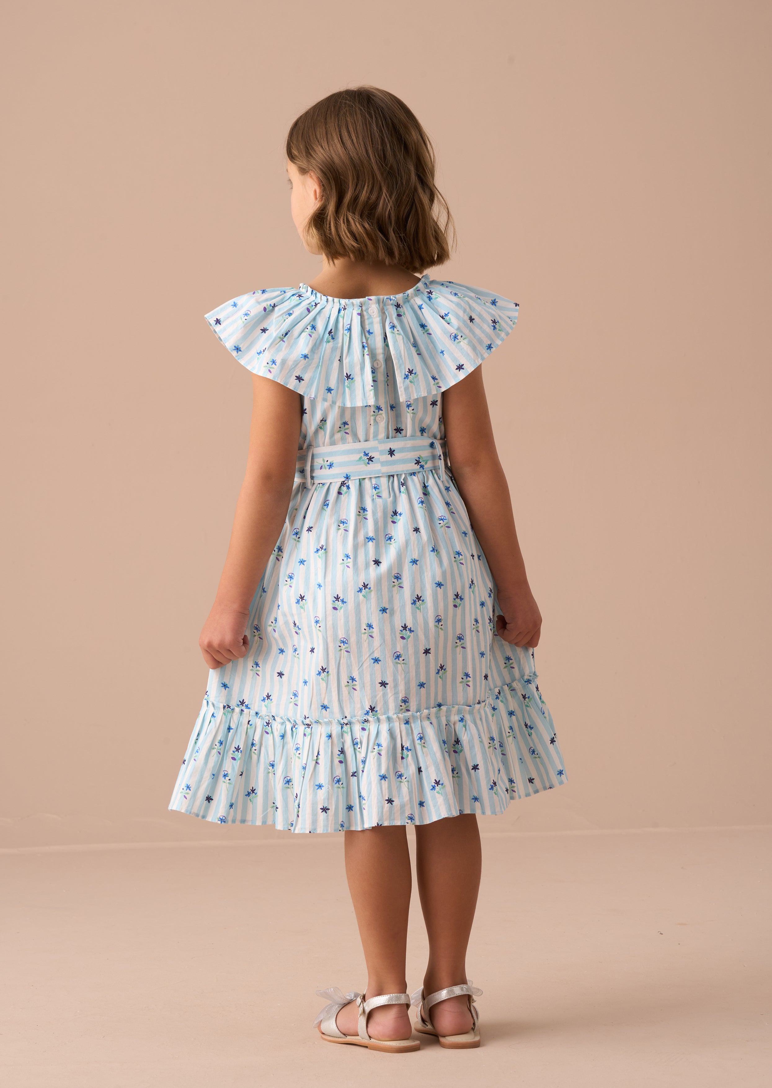Robe Flori Bleue à Col Plissé