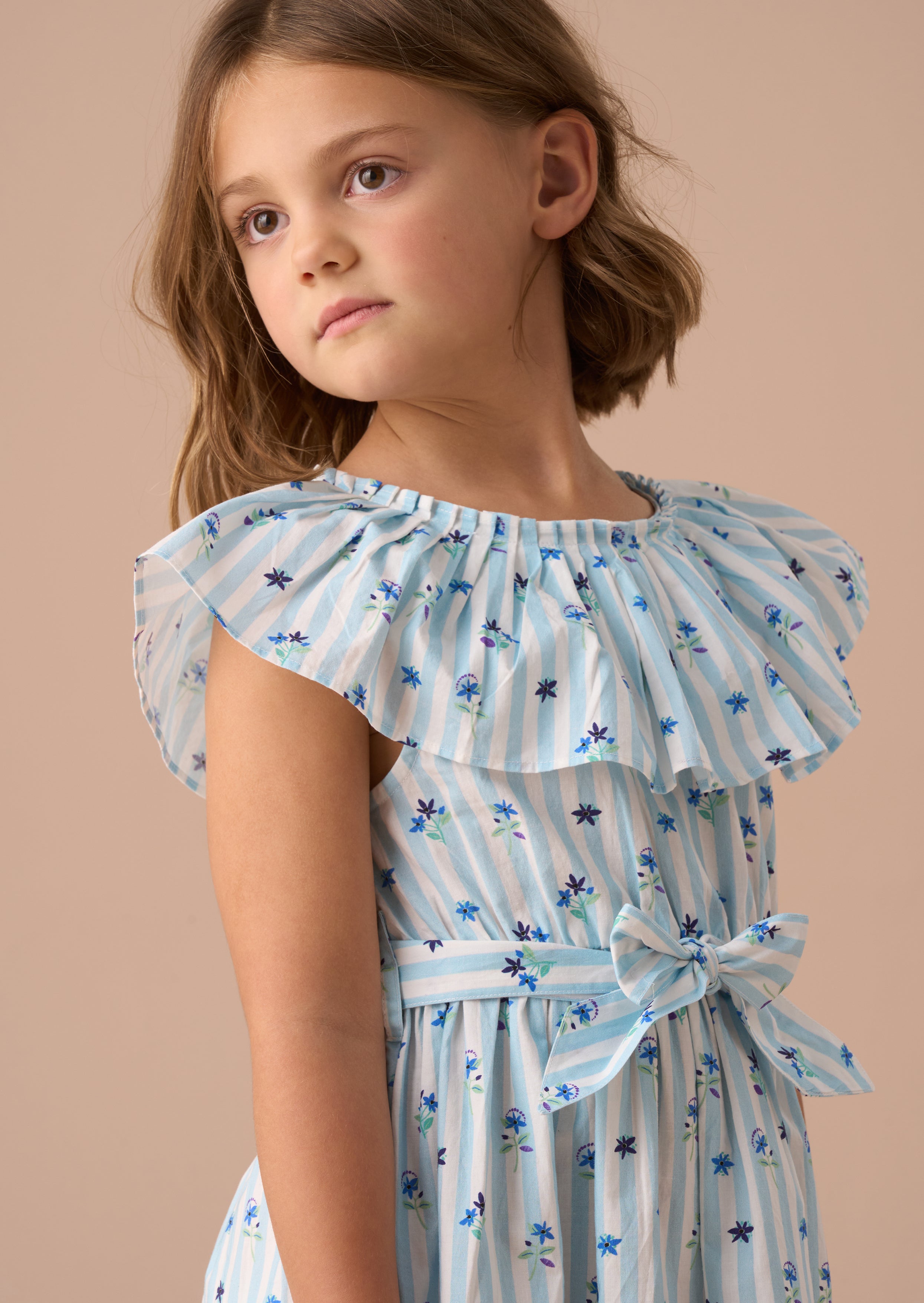 Robe Flori Bleue à Col Plissé