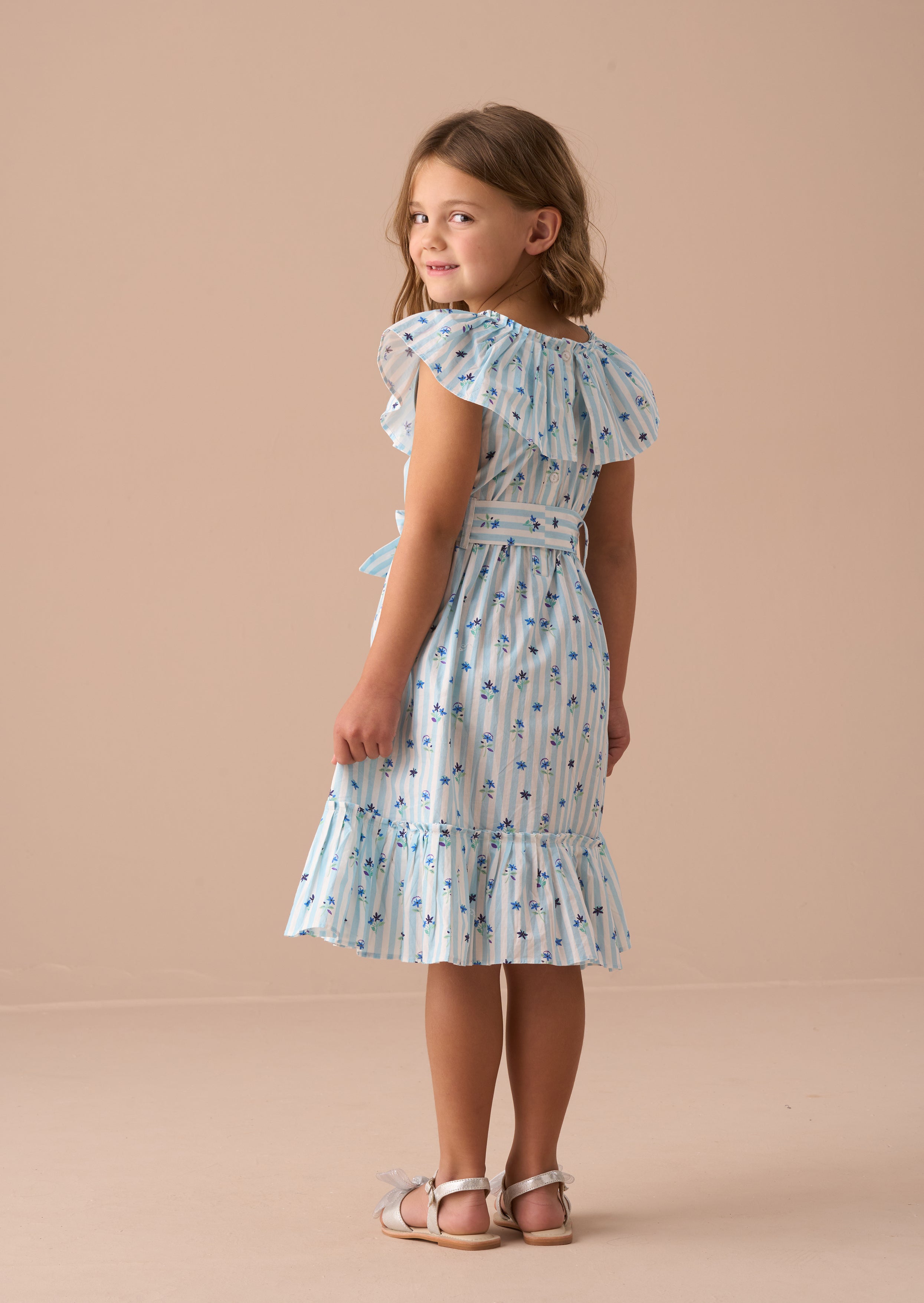 Robe Flori Bleue à Col Plissé