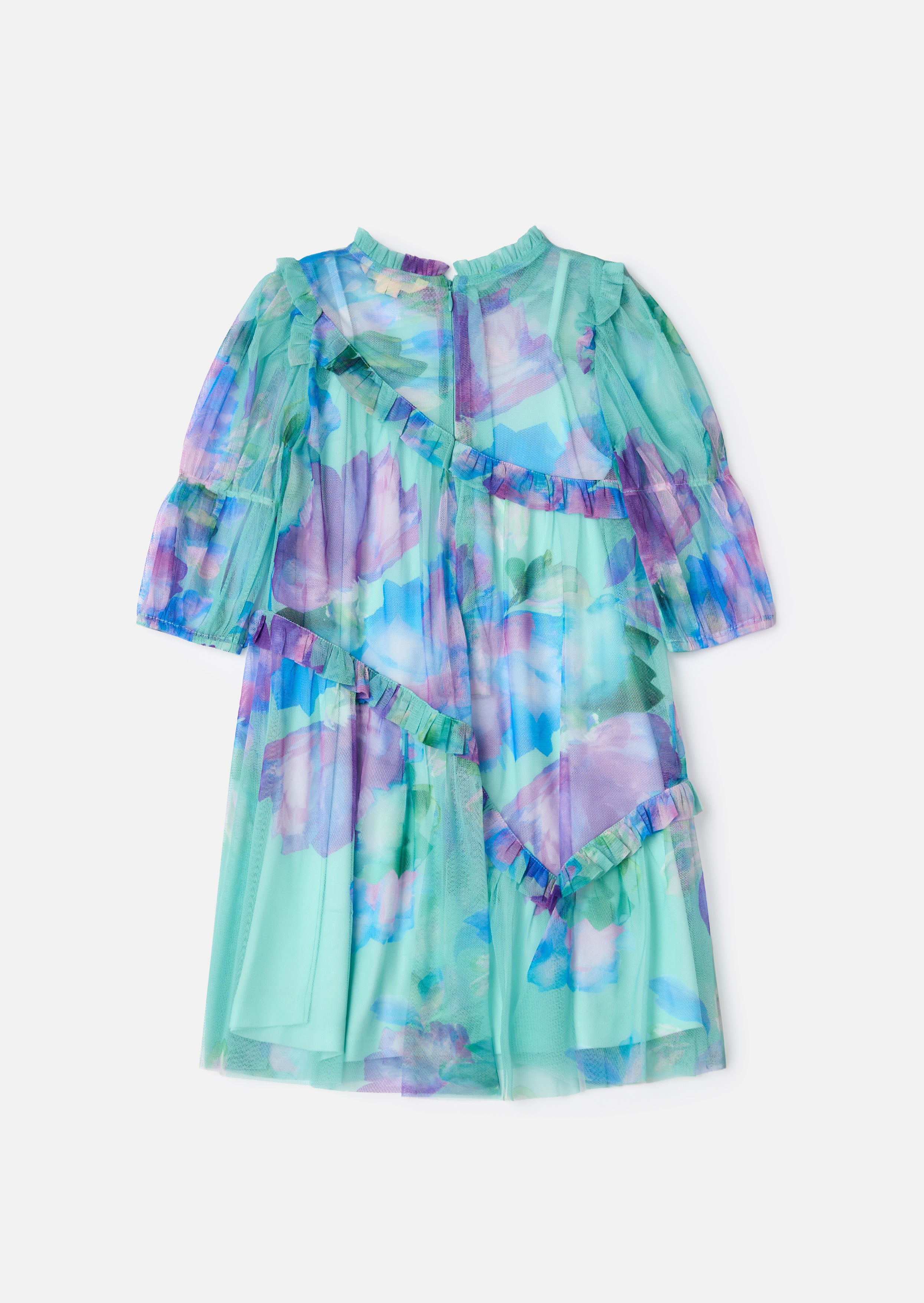 Beatrice Blue Mesh Asymmetric Frill Dress