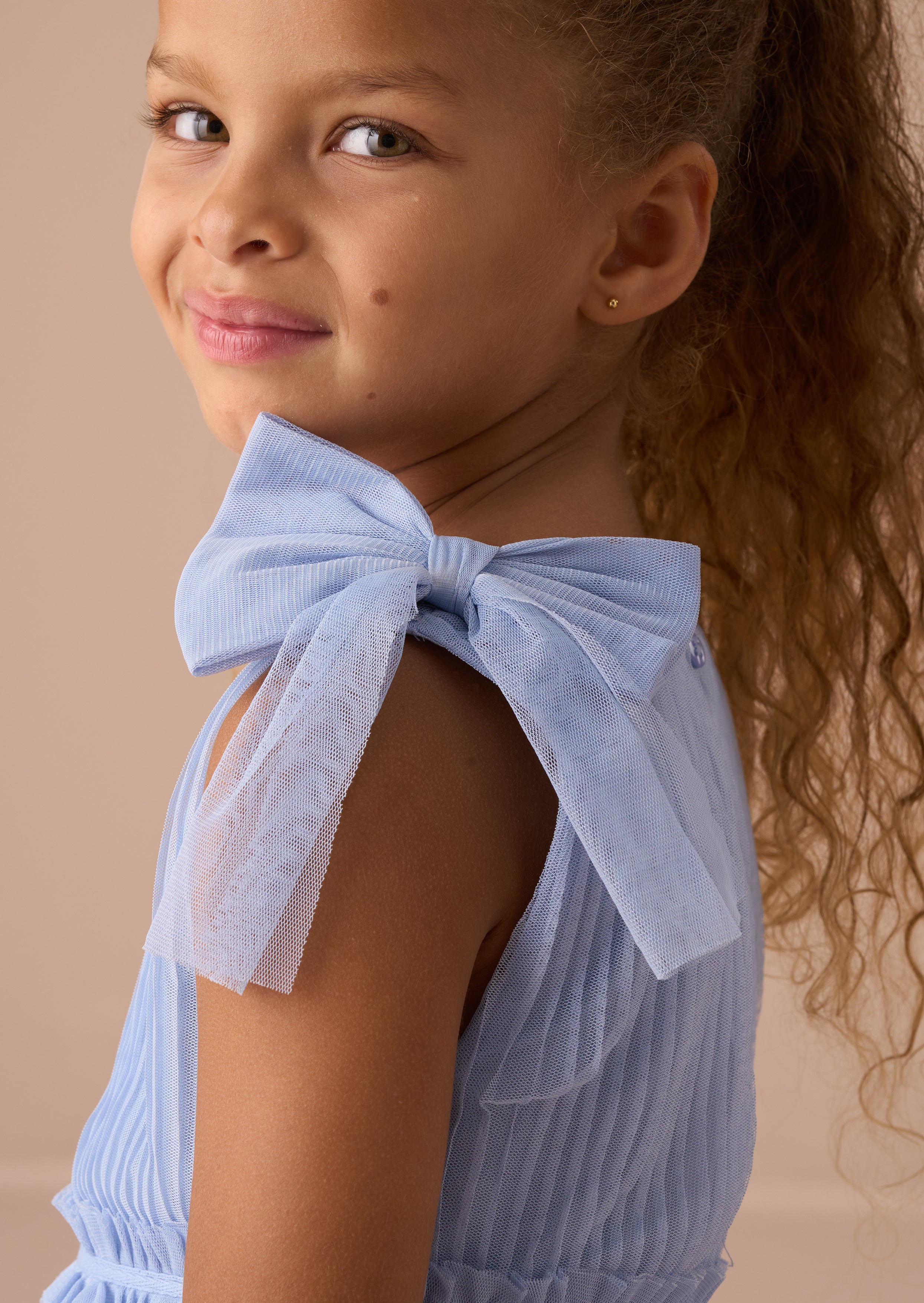 Robe à nœud en tulle bleu Antonia