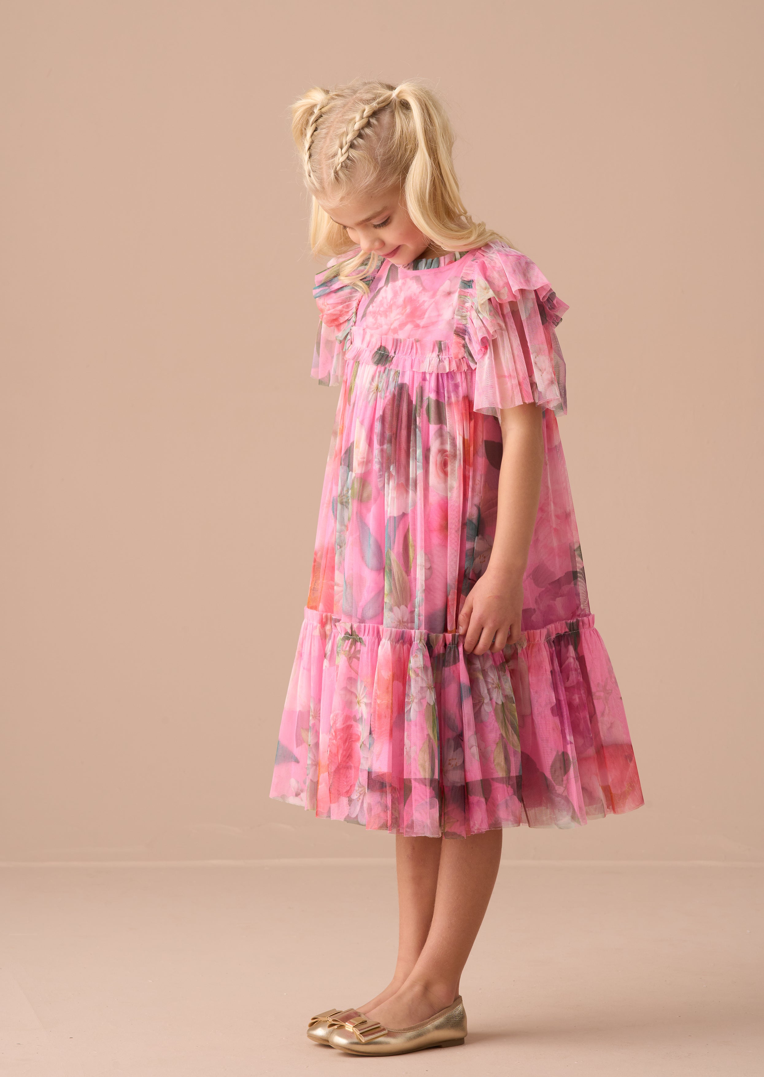 Rosa Pink Printed Tulle Dress