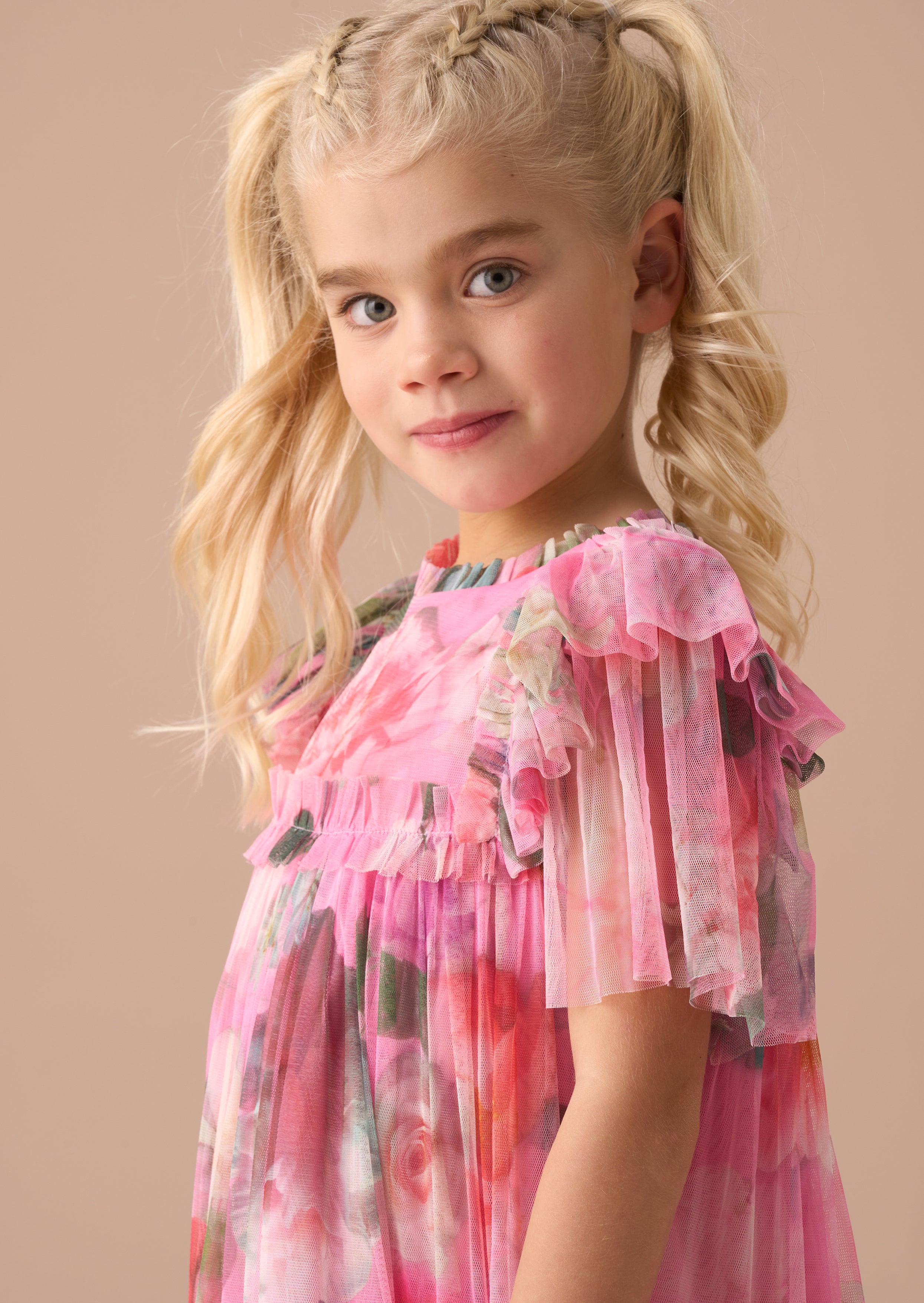 Rosa Pink Printed Tulle Dress