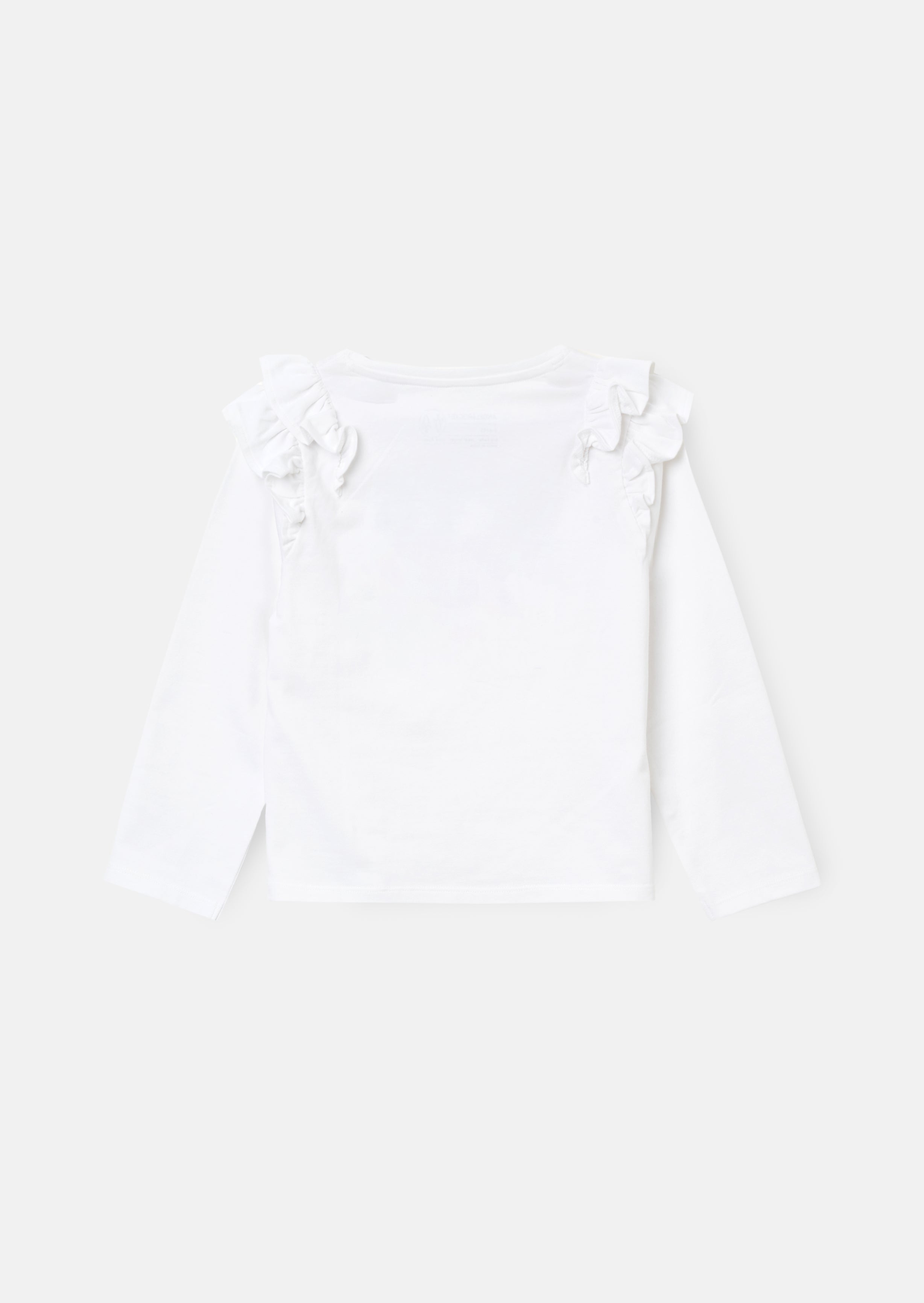 Top bianco Bria a maniche lunghe con volant sulle spalle