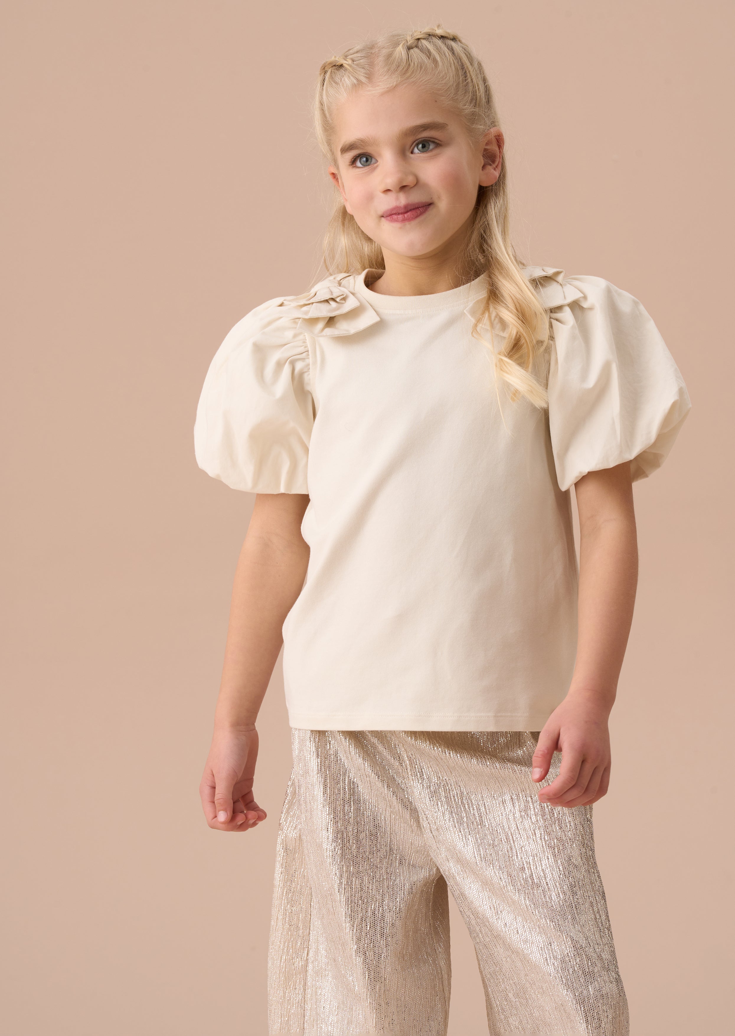 Flossie Elfenbein Schleife Schulter Puffärmel Oberteil