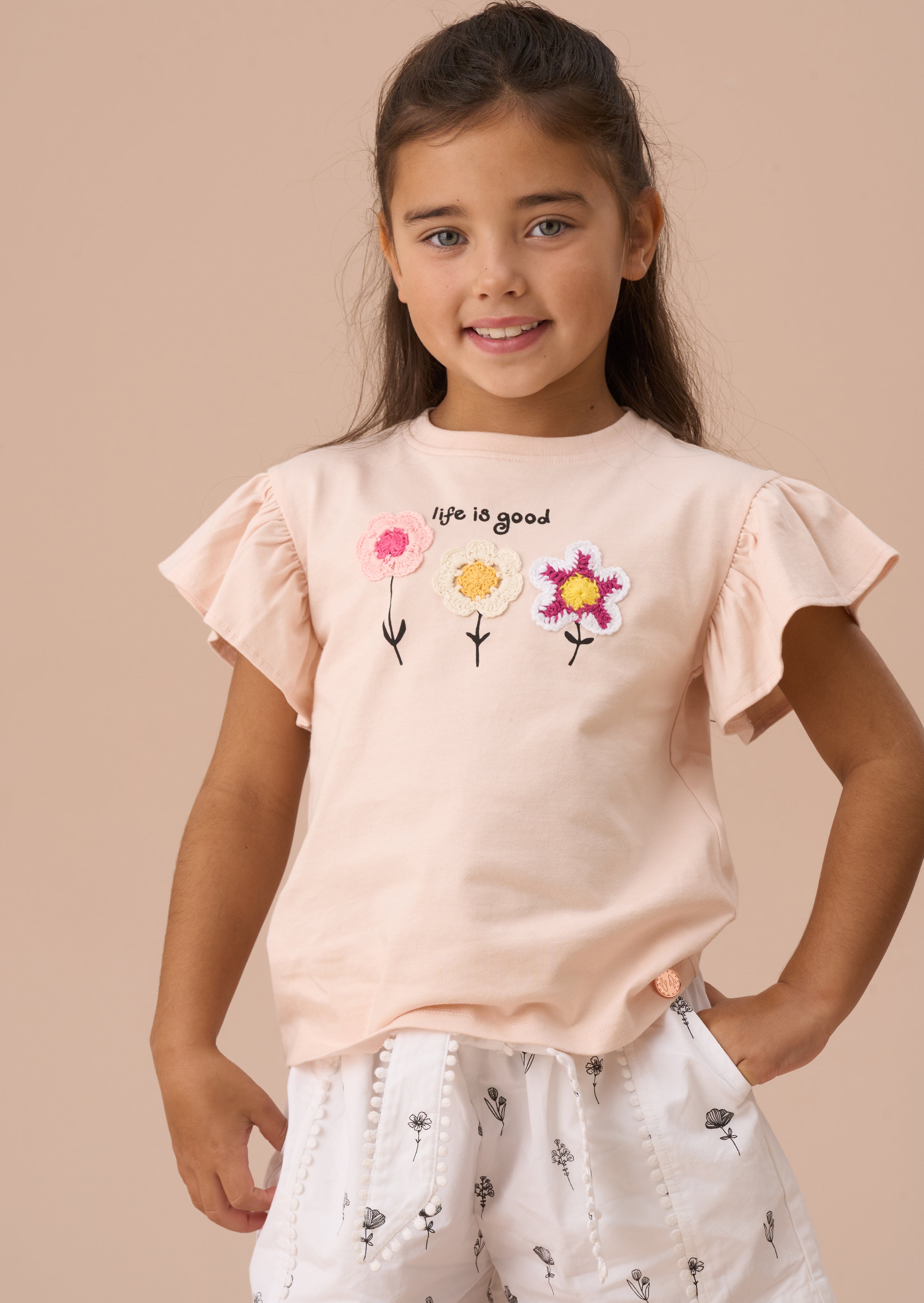 Clara Orange Häkelblumen T-Shirt