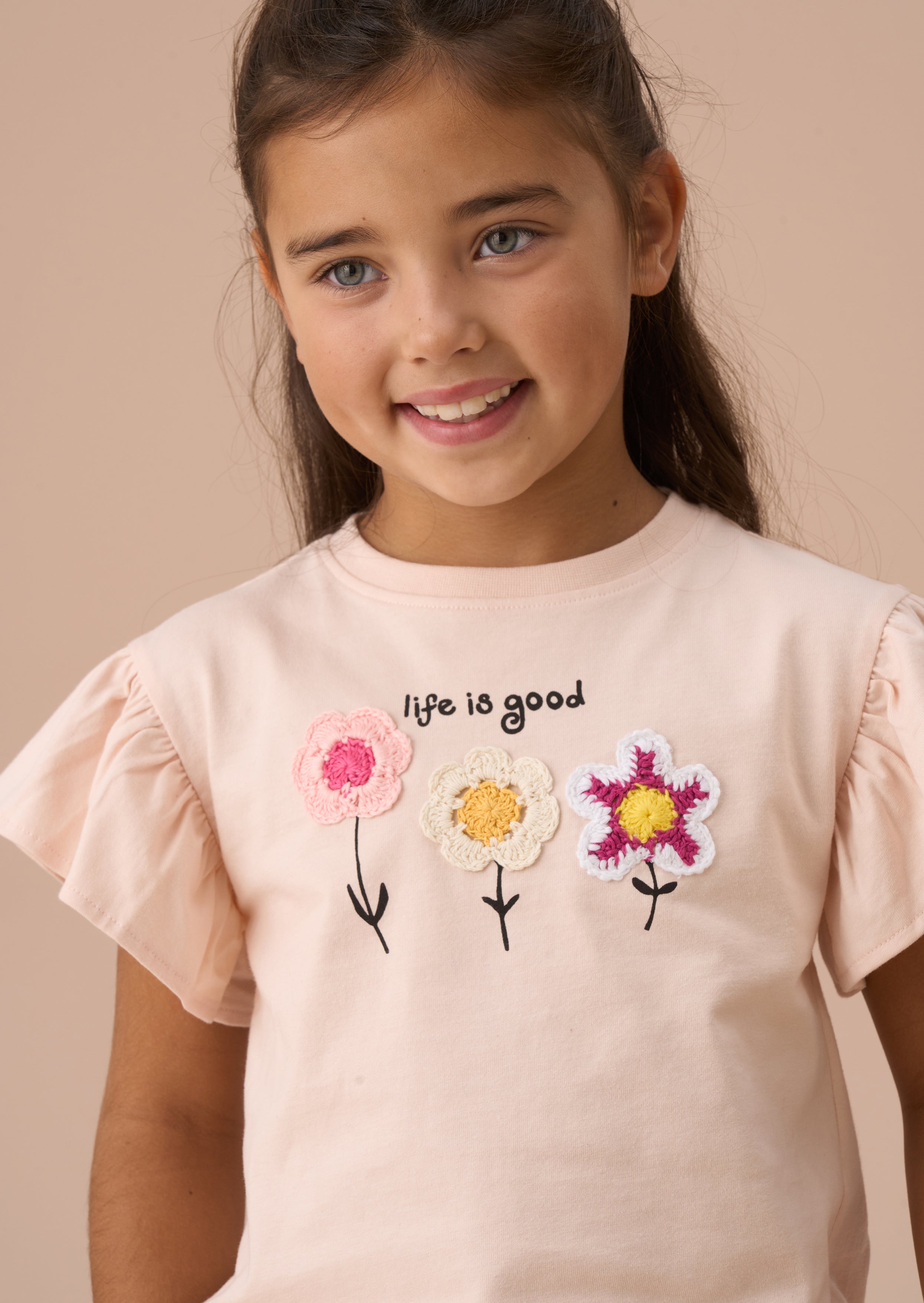 Clara Orange Häkelblumen T-Shirt