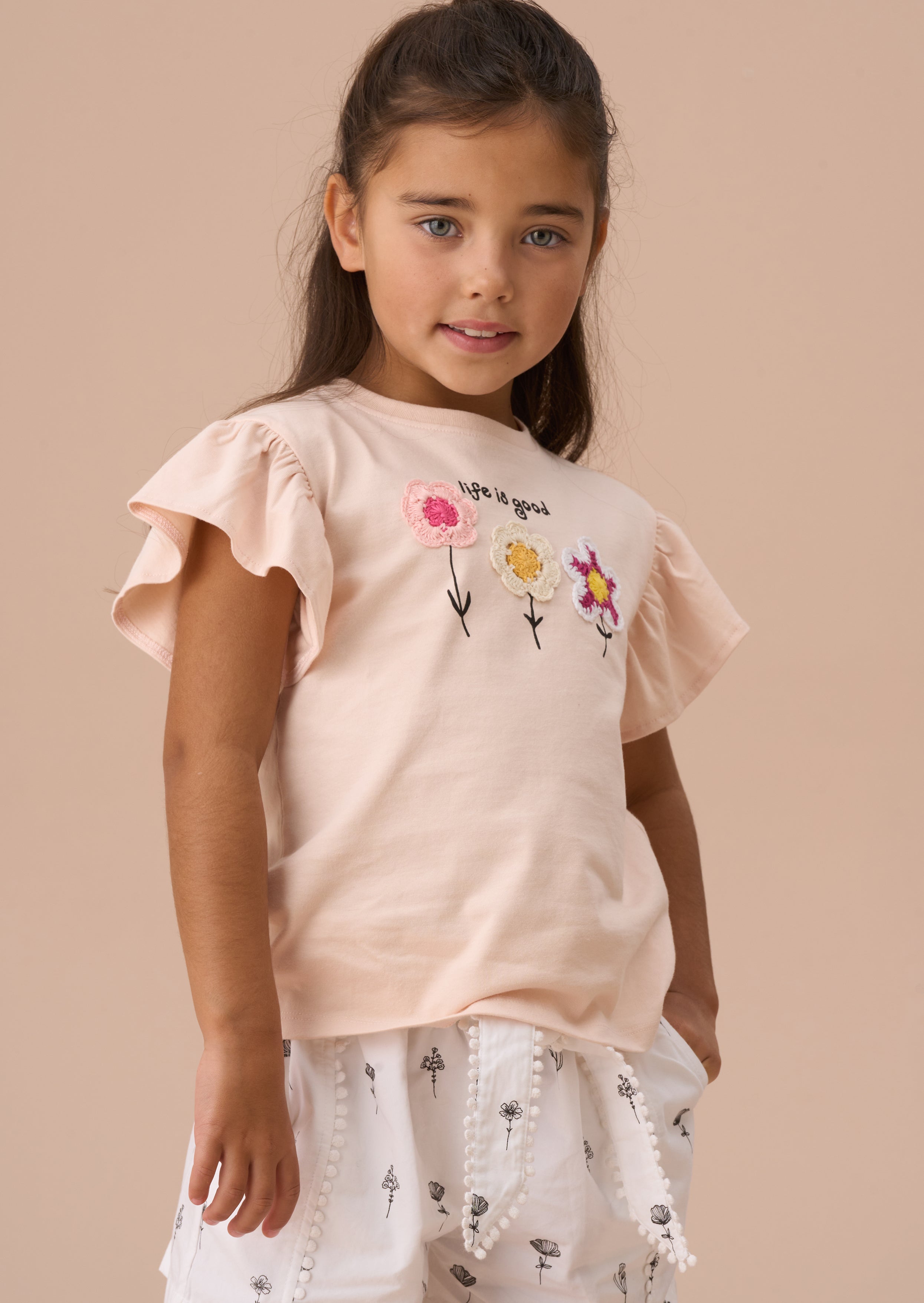 Clara Orange Häkelblumen T-Shirt