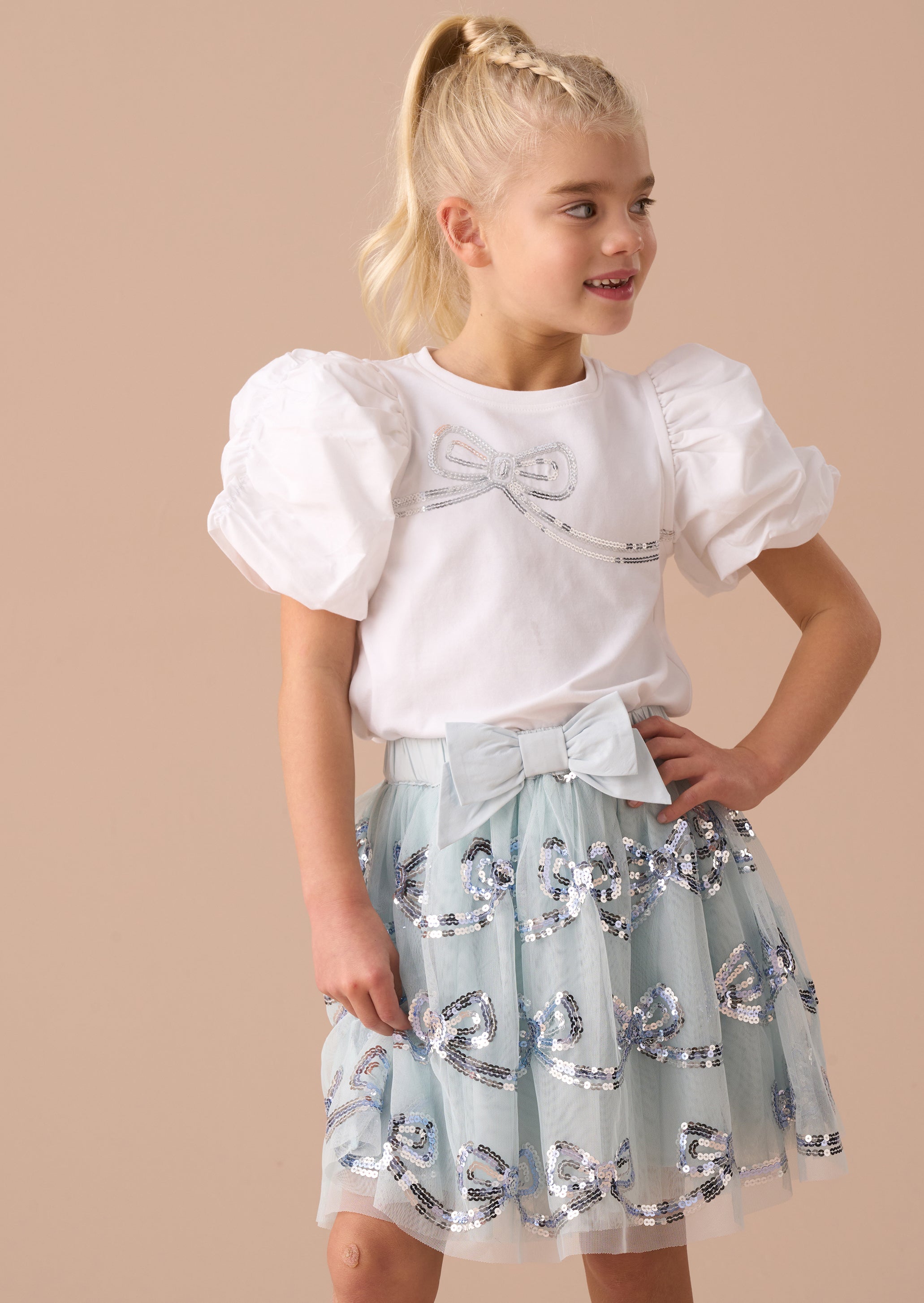 Reene Haut Blanc à Manches Bouffantes