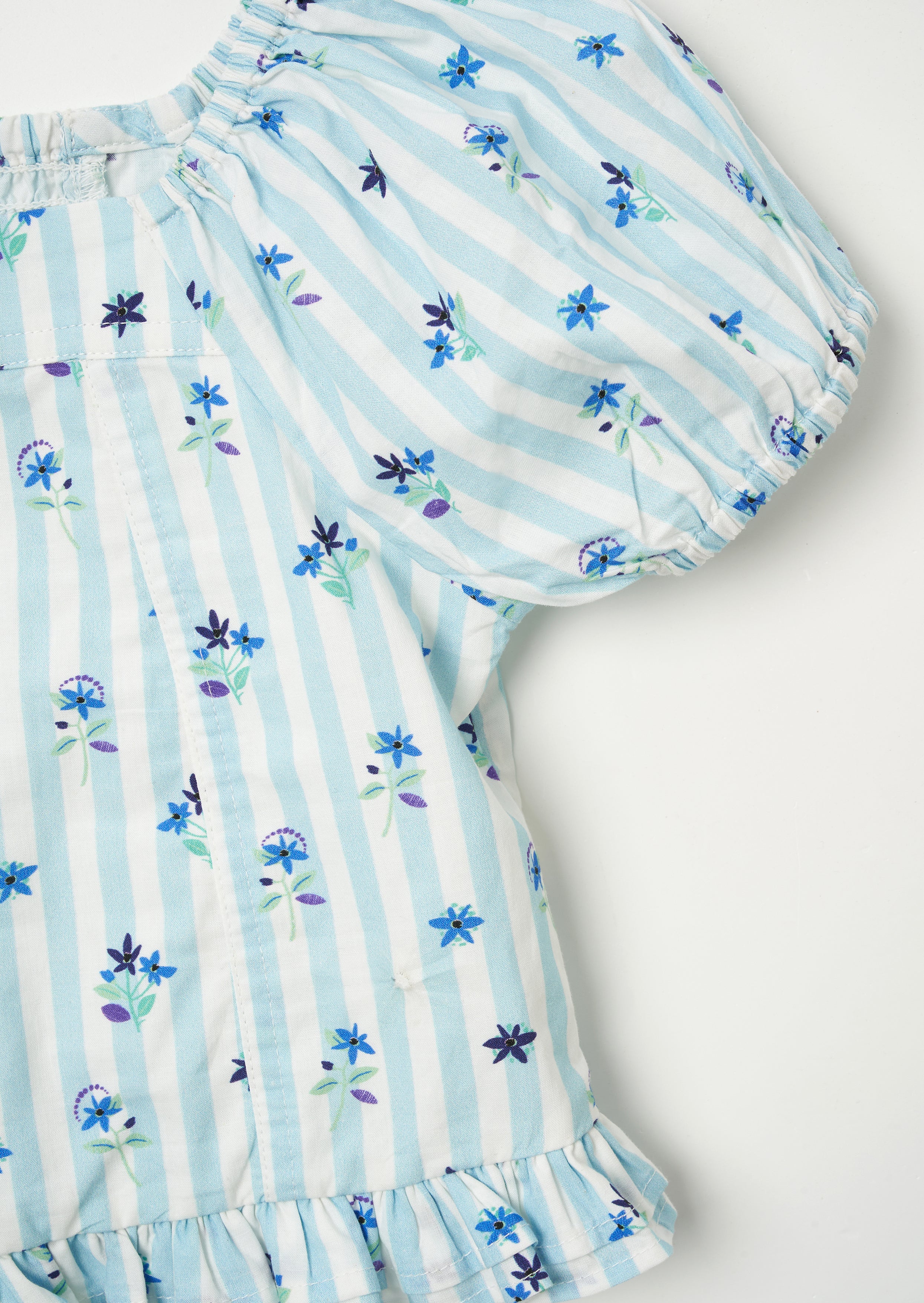 Pia Blue Print Shirred Top