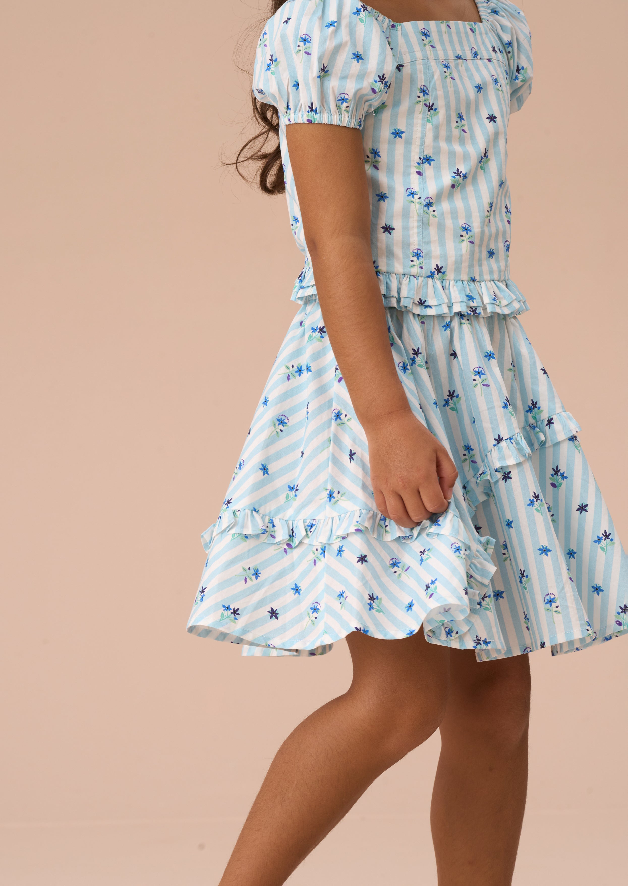 Pia Blue Print Frill Skirt