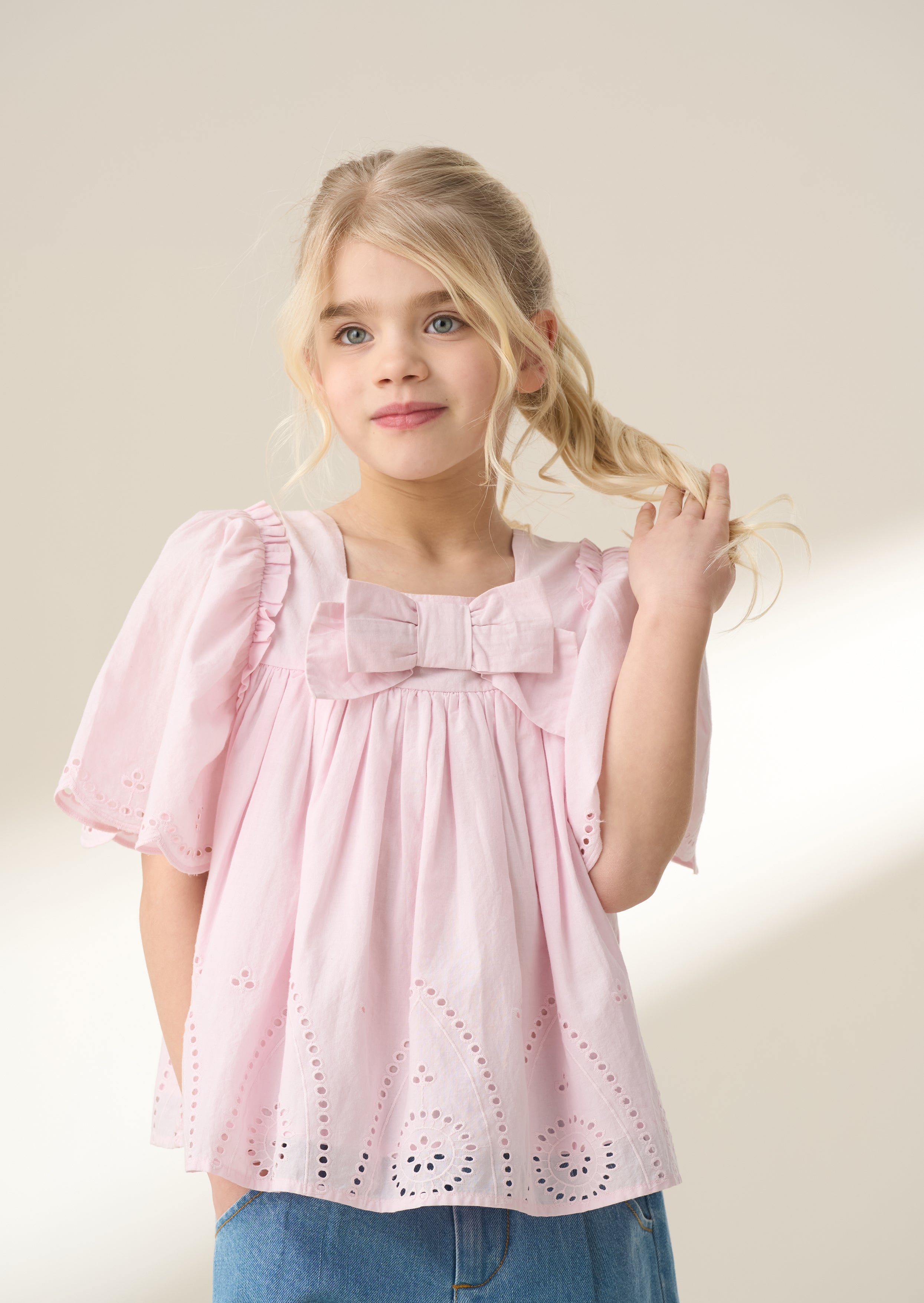 Top in cotone rosa intrecciato Flo
